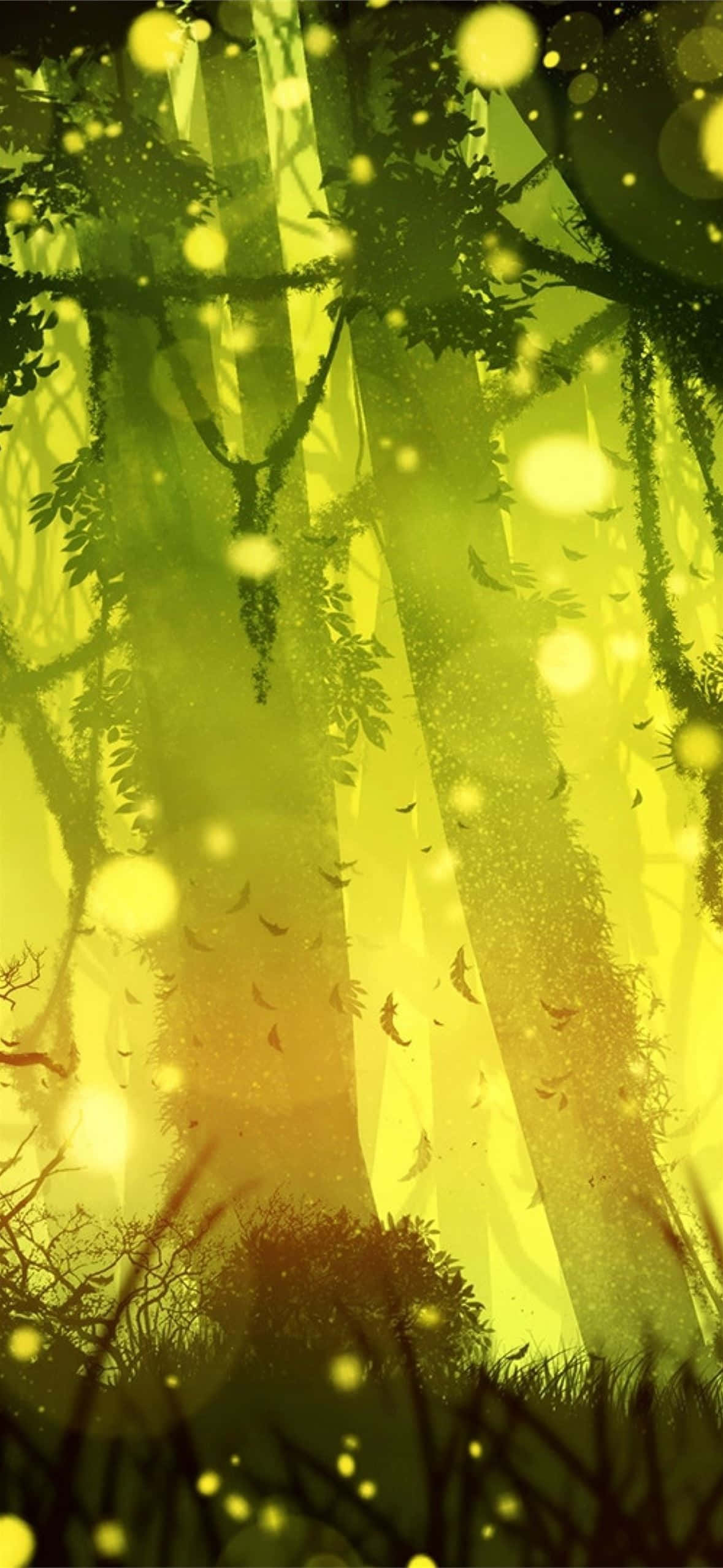 Firefly HD, mystical forest, golden light, Full HD Phone Wallpaper