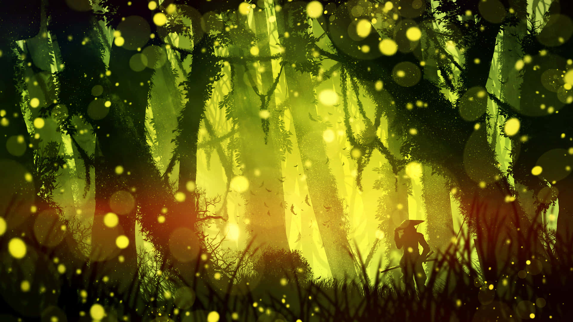 Firefly HD, golden light, glowing orbs, Full HD Desktop Wallpaper