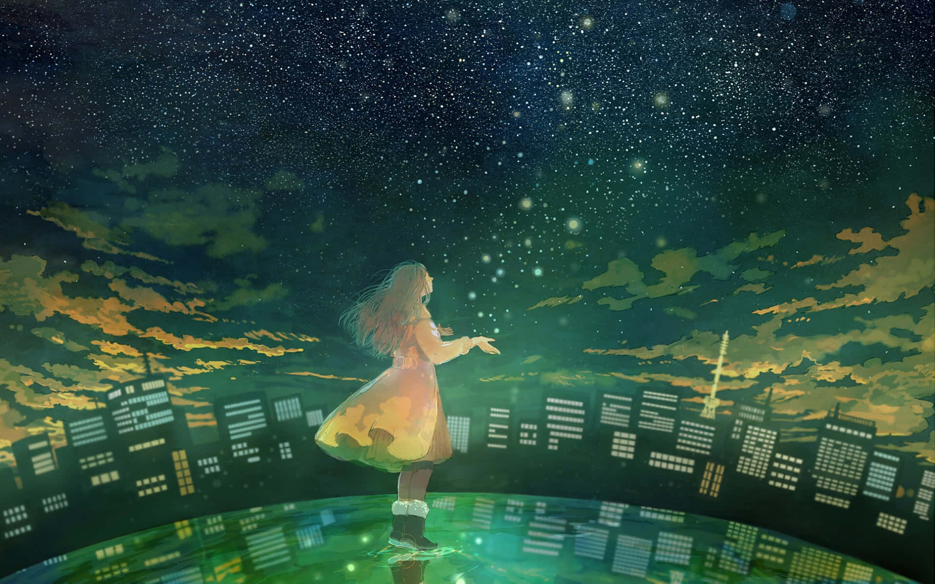 Firefly HD, twilight sky, cityscape, Full HD Desktop Wallpaper