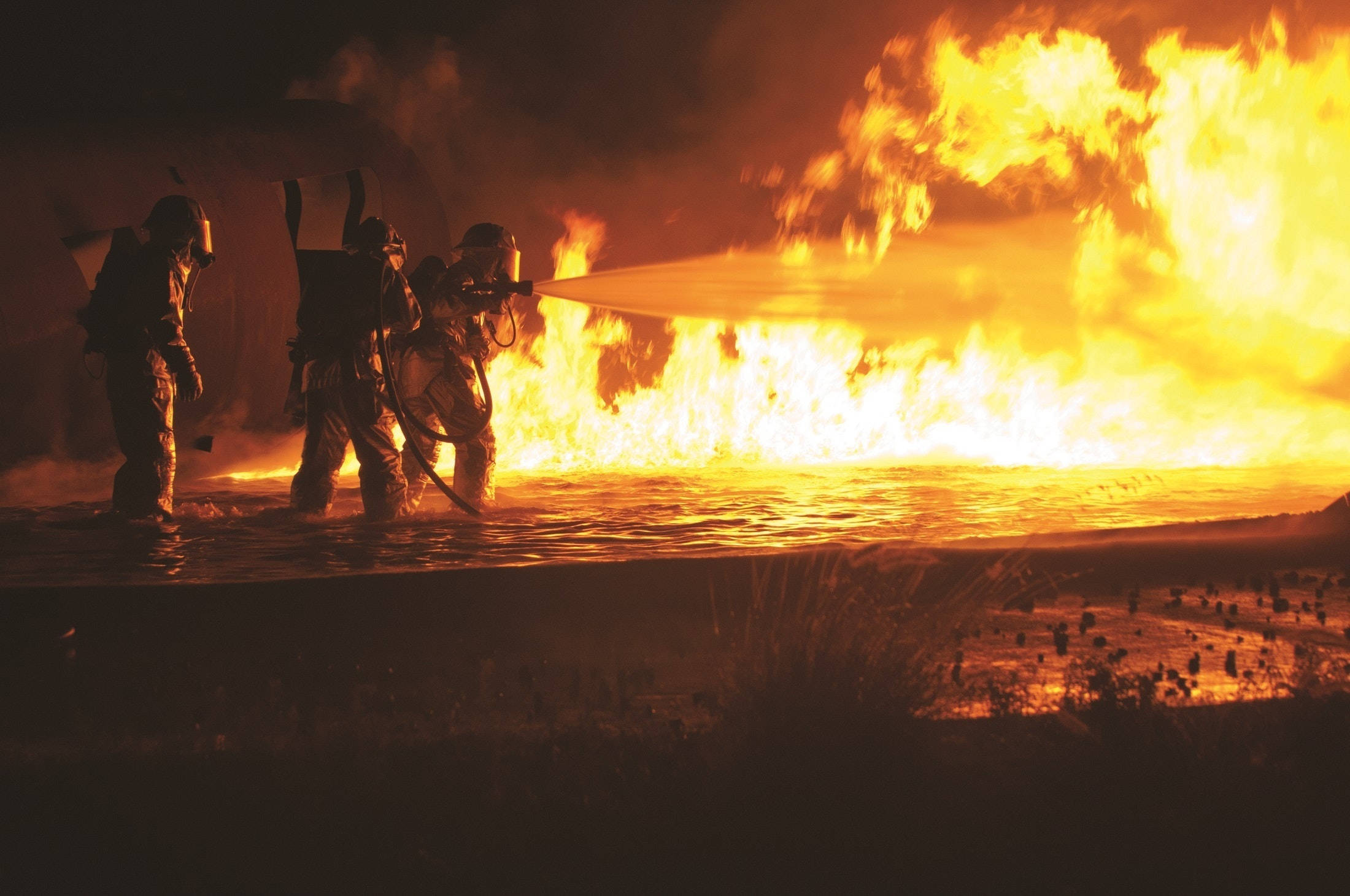 Fireman, full gear, massive wildfire, Full HD Desktop Wallpaper