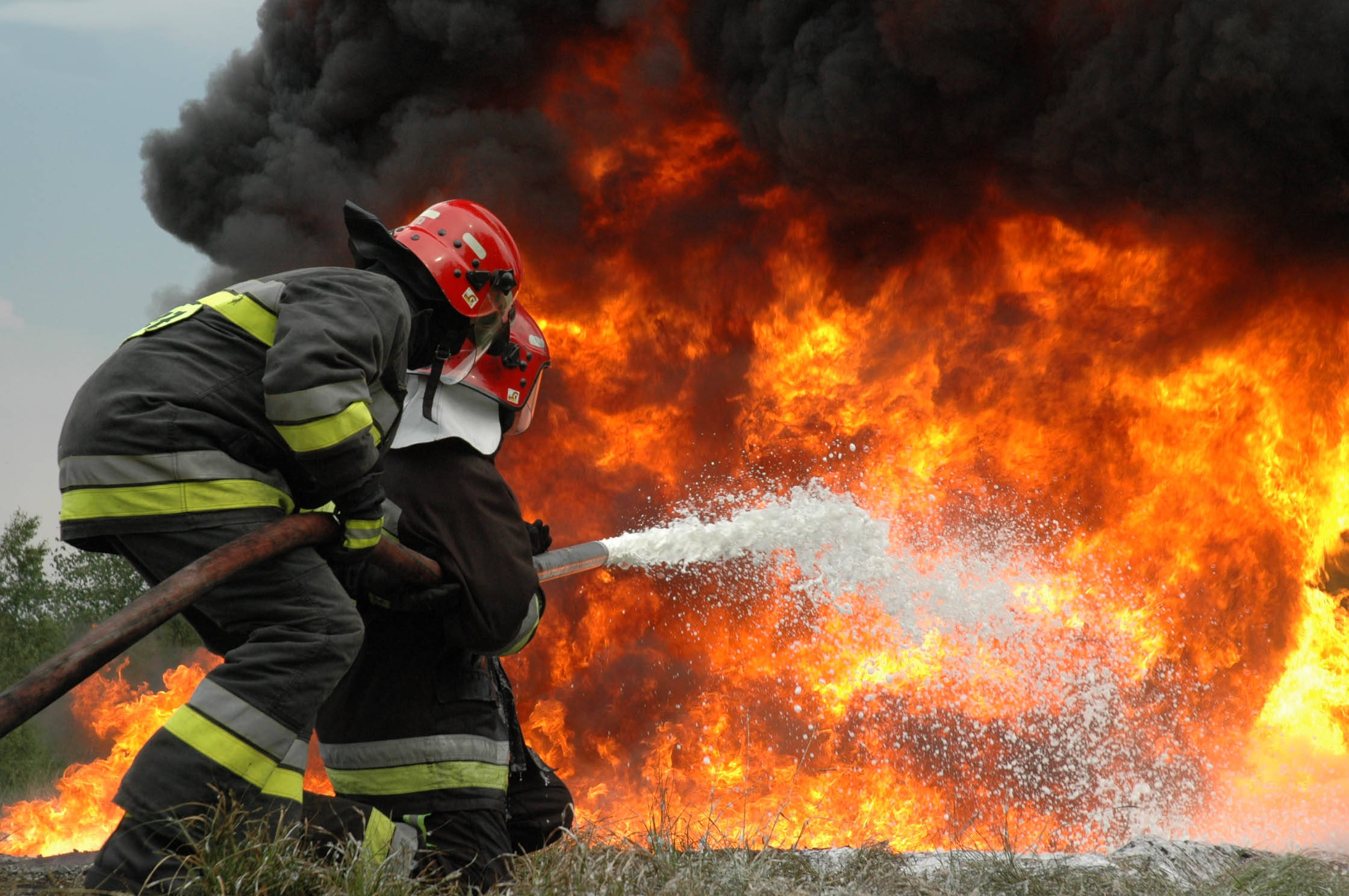 firefighter, full gear, raging wildfire, Full HD Desktop Wallpaper