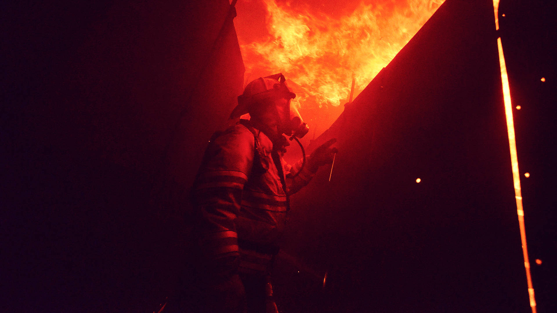 Fireman, flame, night, Full HD Desktop Wallpaper