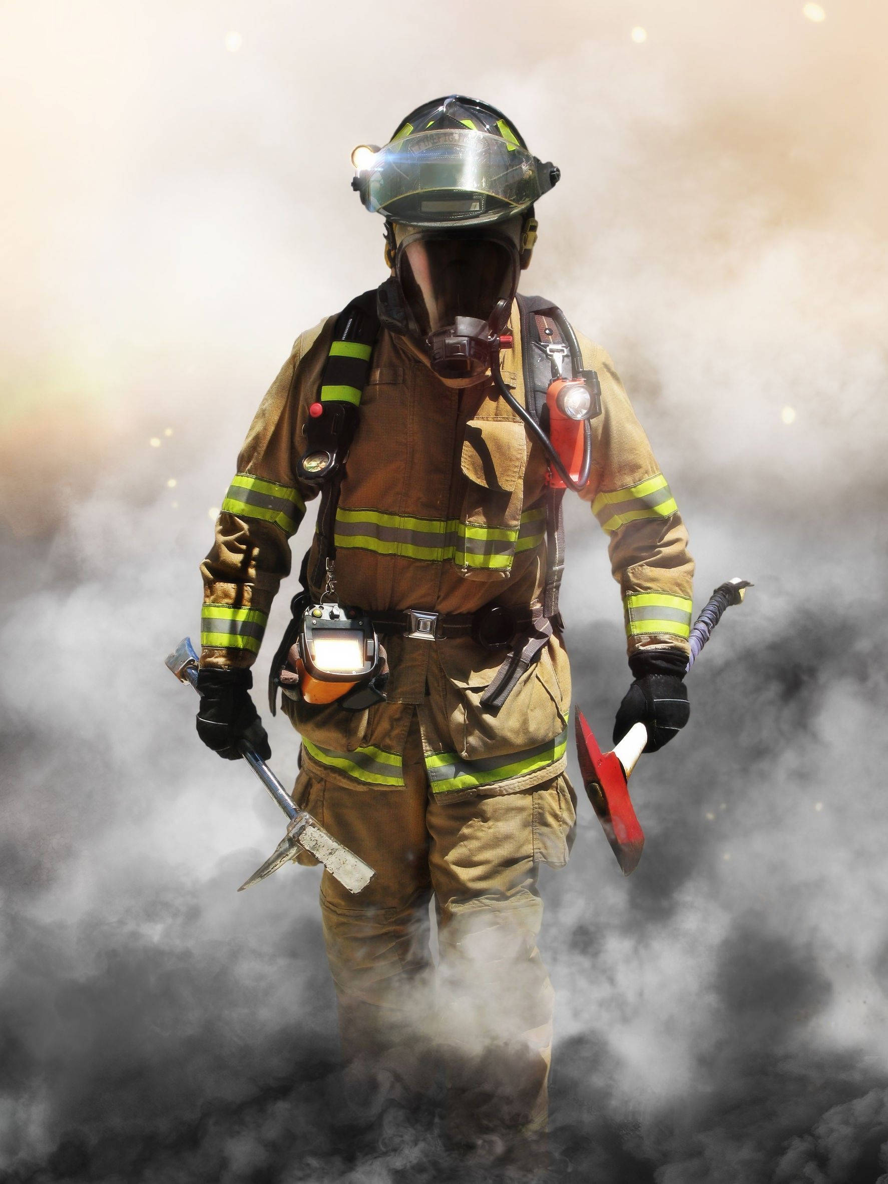 Fireman, full gear, thick smoke, Full HD Phone Wallpaper