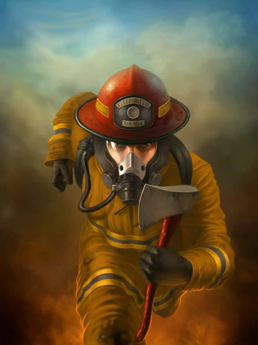 firefighter, full gear, axe, SD Phone Wallpaper