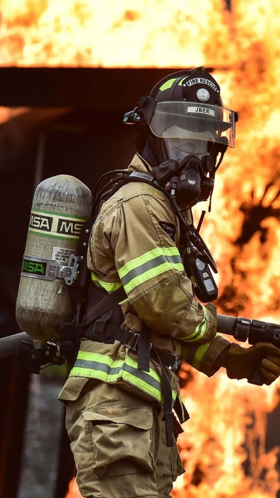 firefighter, hose, fire, HD Phone Wallpaper
