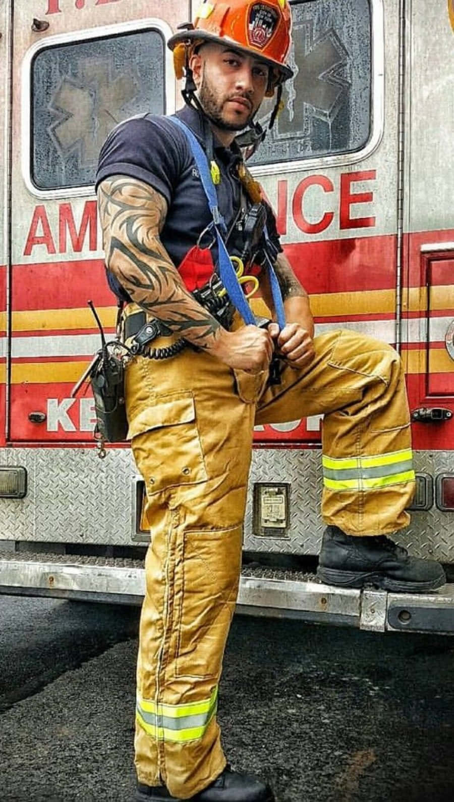 firefighter, tribal tattoos, ambulance, HD Phone Wallpaper