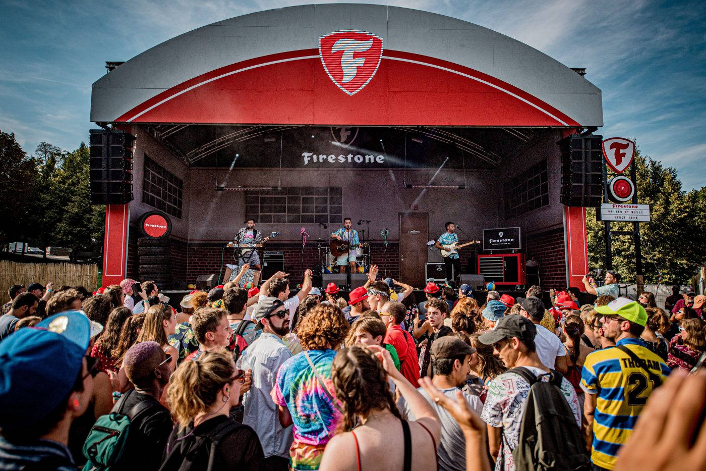 Firestone, red and gray arched stage, outdoor concert, HD Desktop Wallpaper