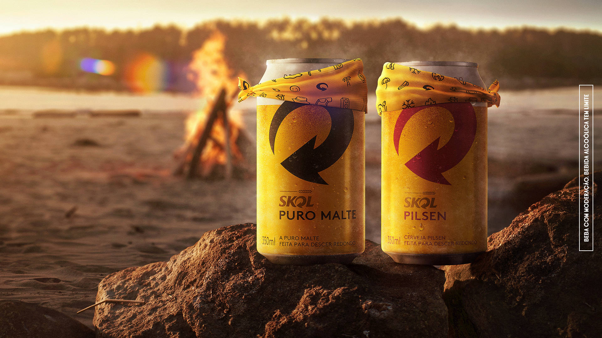 Skol Campfire Pilsen, campfire, sunset, Full HD Desktop Wallpaper