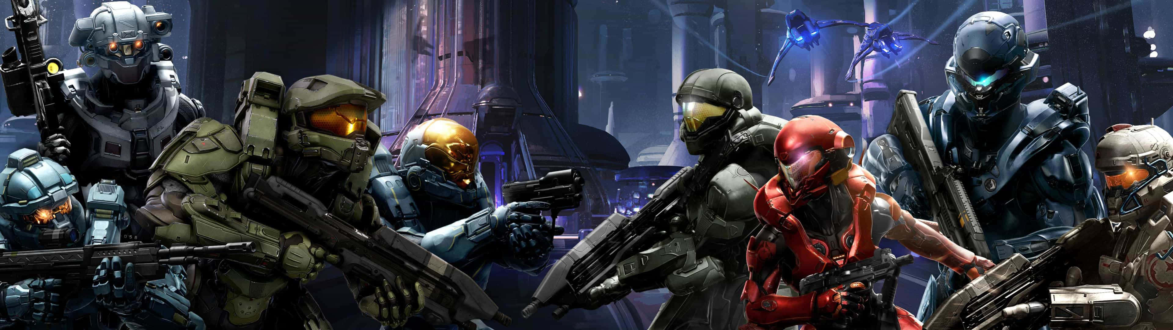 Fireteam Osiris, neon-lit sci-fi cityscape, armored soldiers, 4K Desktop Wallpaper