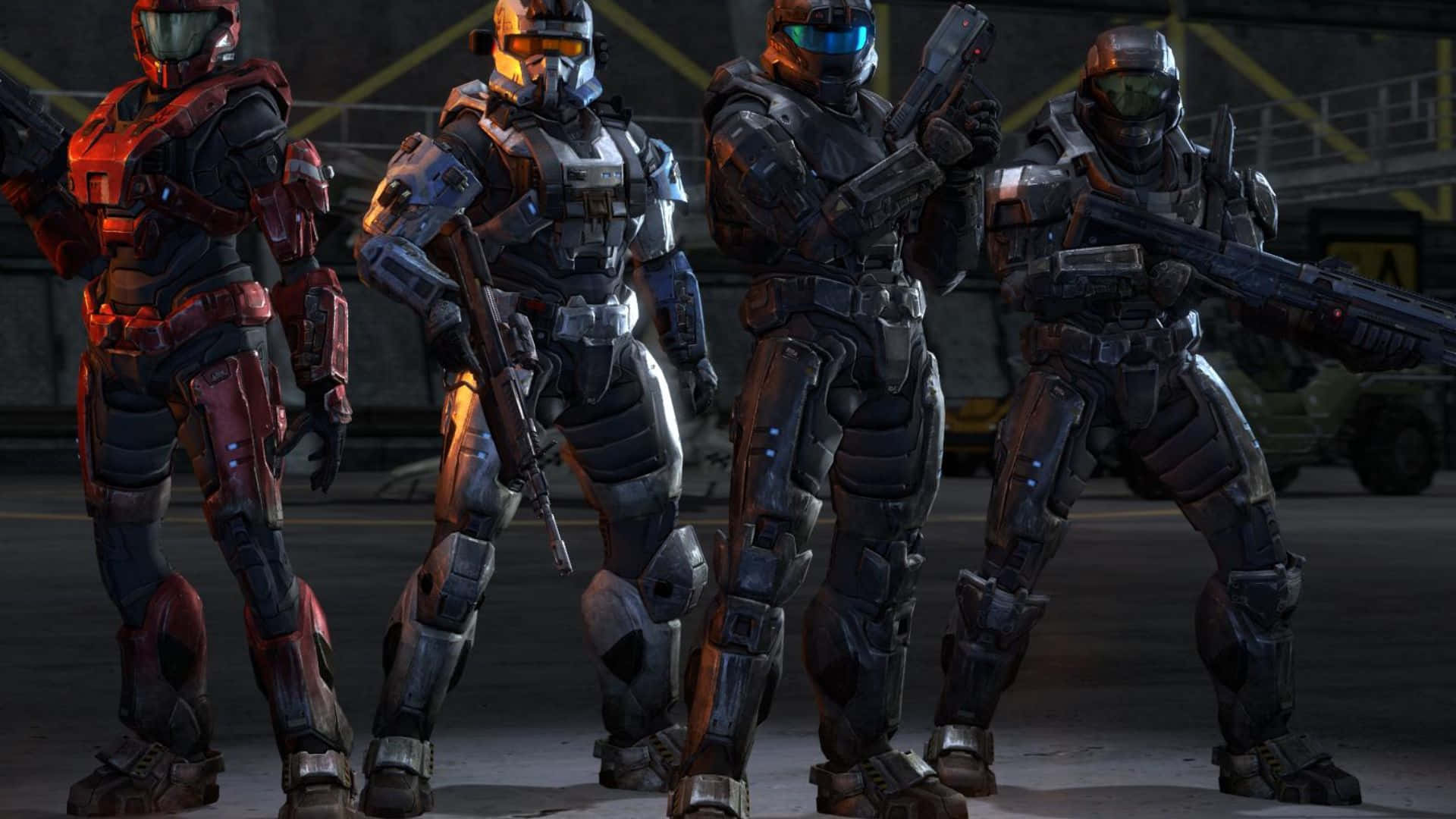 Fireteam Osiris, futuristic combat gear, dim industrial hangar, Full HD Desktop Wallpaper