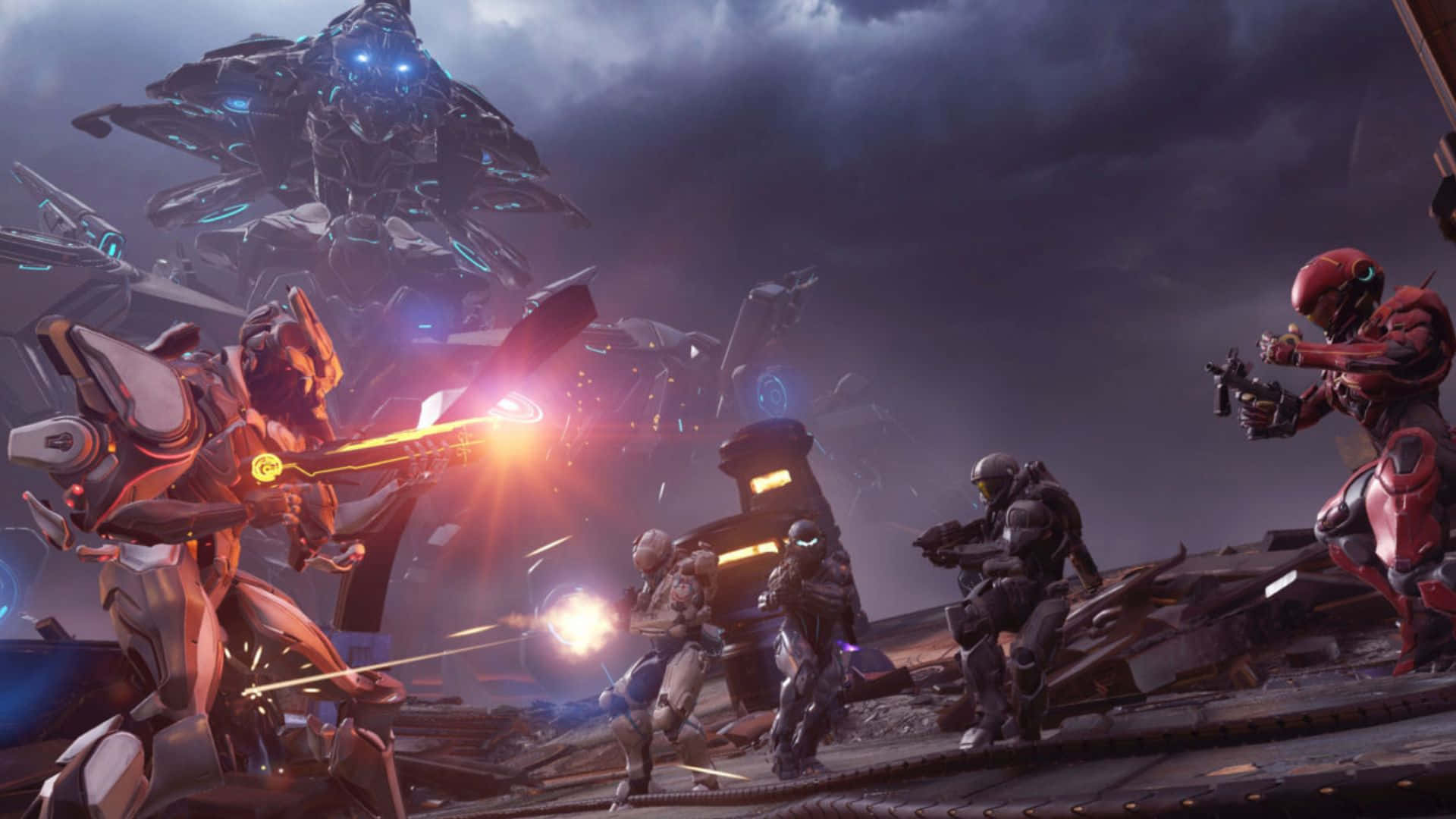 Fireteam Osiris, futuristic armor, towering mechanical monster, Full HD Desktop Wallpaper