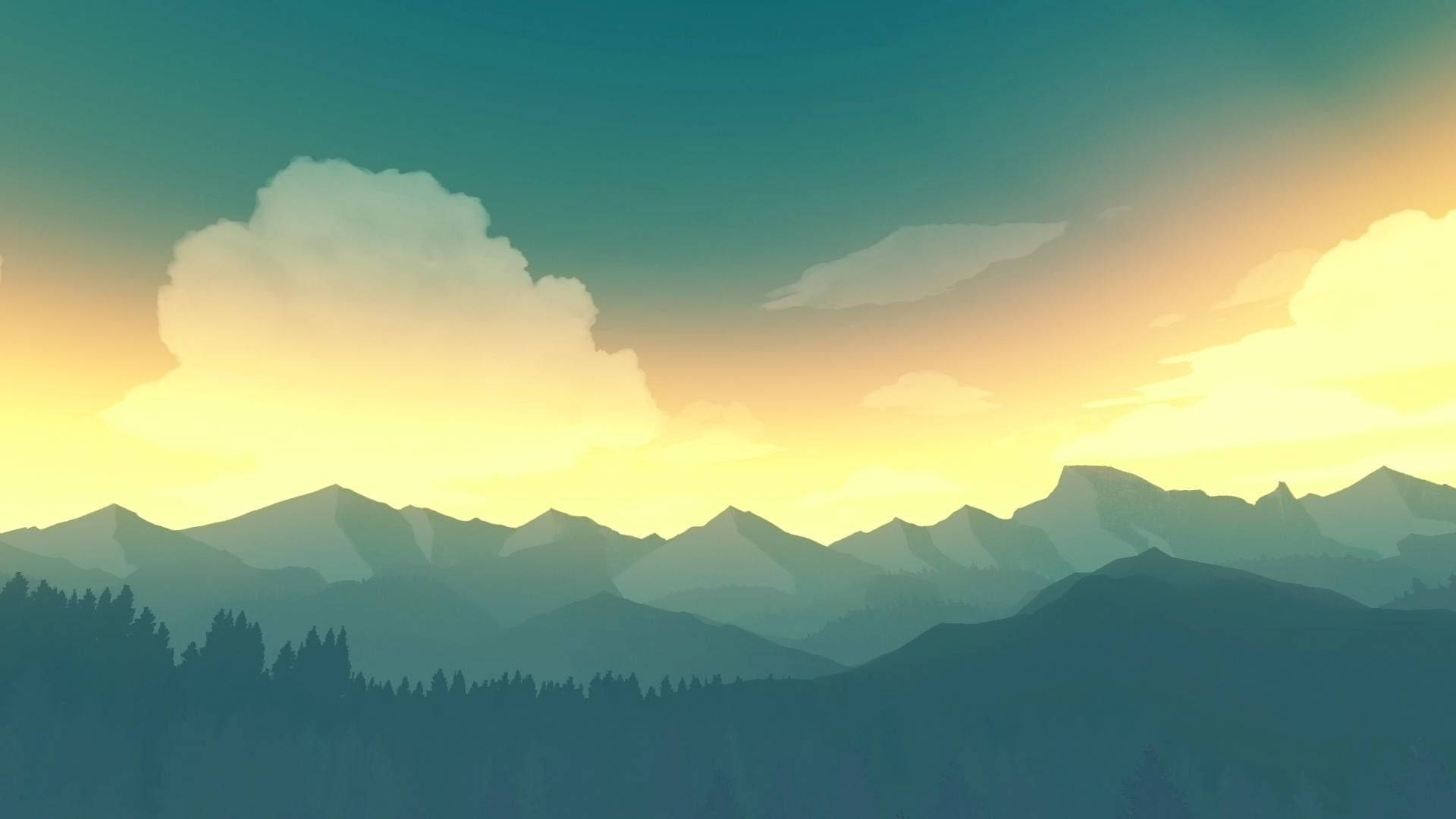 Firewatch Mountains, sunset, gradient sky, Full HD Desktop Wallpaper