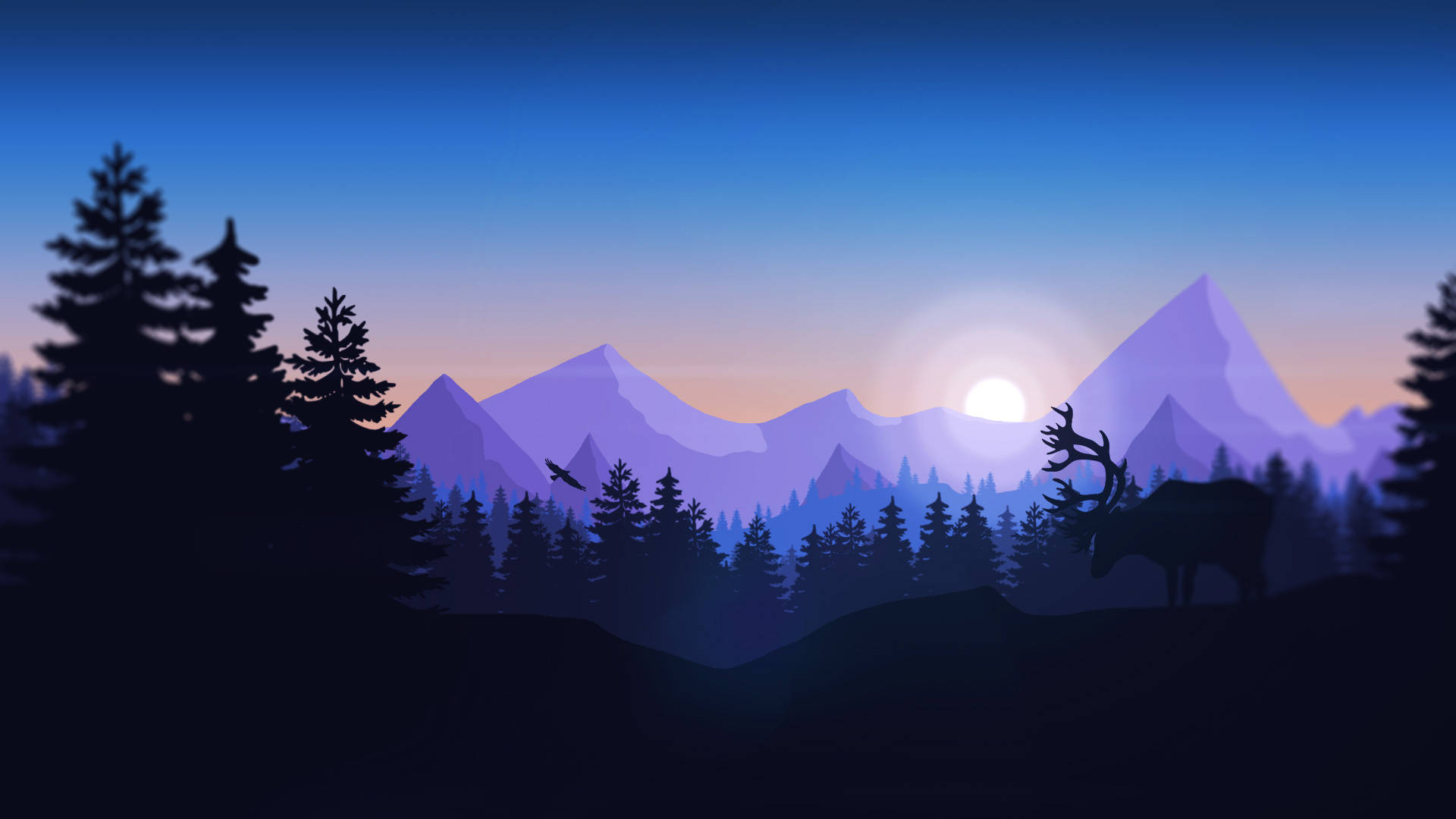 Firewatch, deer, purple mountains, Full HD Desktop Wallpaper