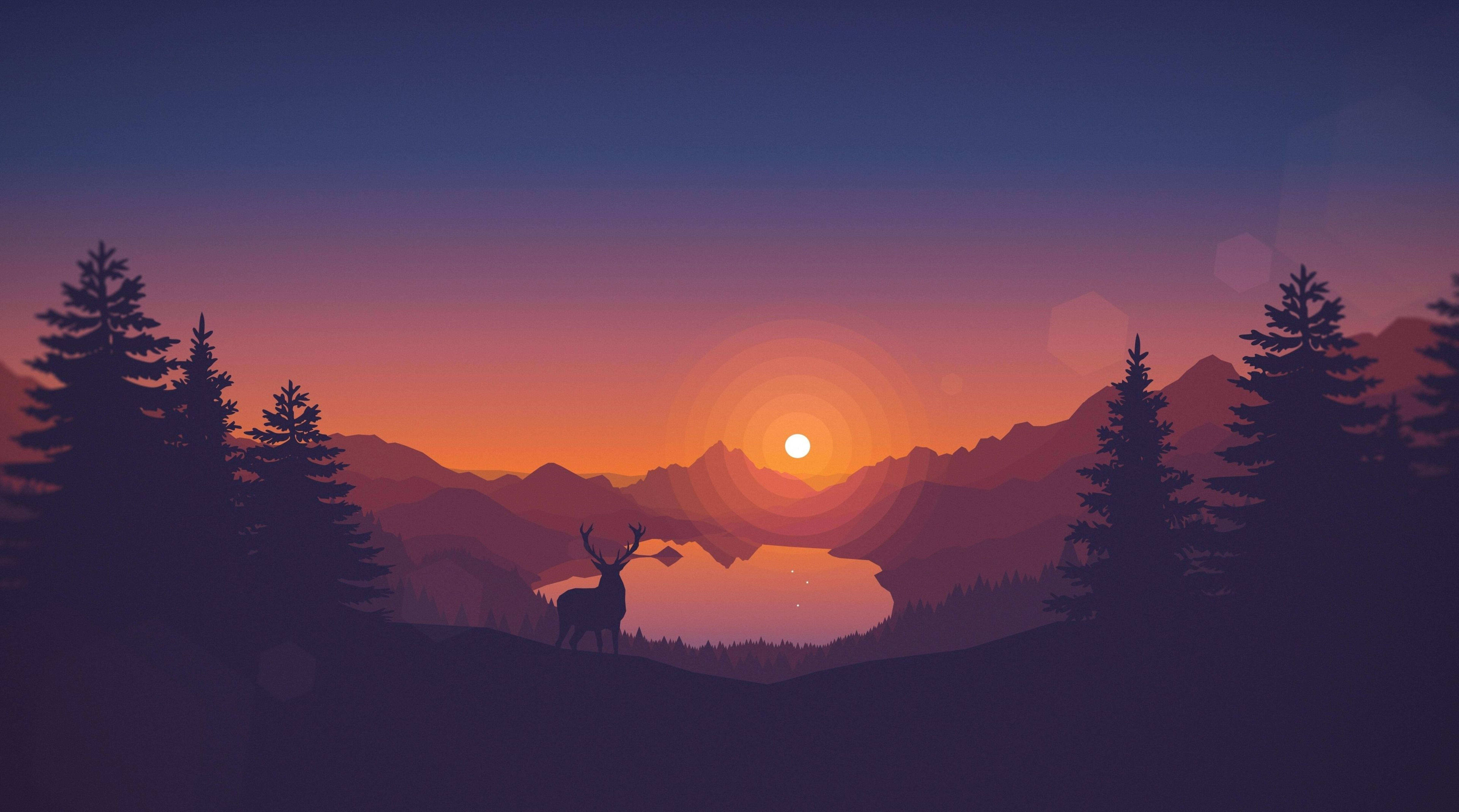 Firewatch, deer, sunset, 5K Desktop Wallpaper