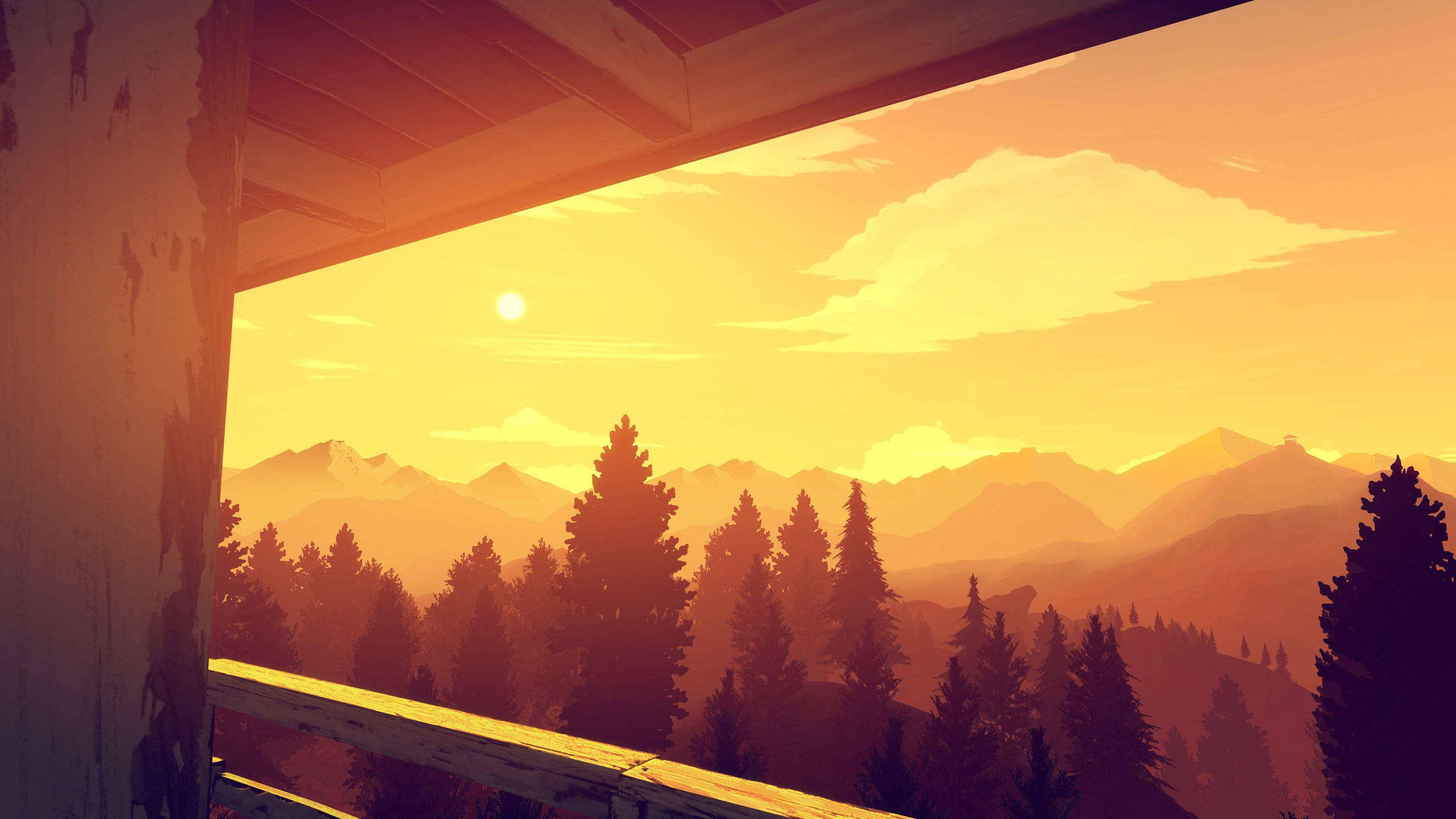 Firewatch, lookout tower, sunset, 2K Desktop Wallpaper