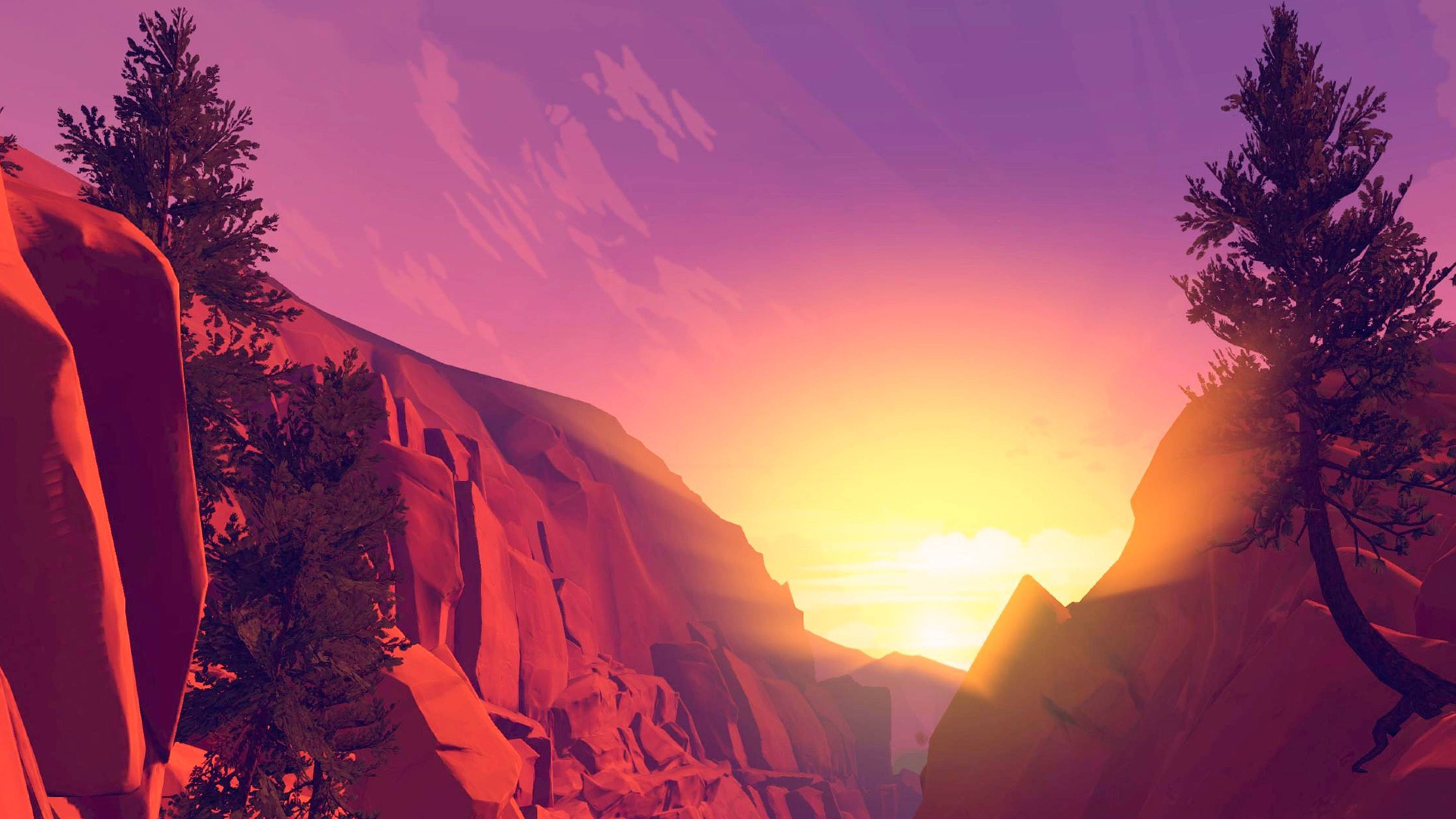 Firewatch, sunrise, purple sky, 5K Desktop Wallpaper