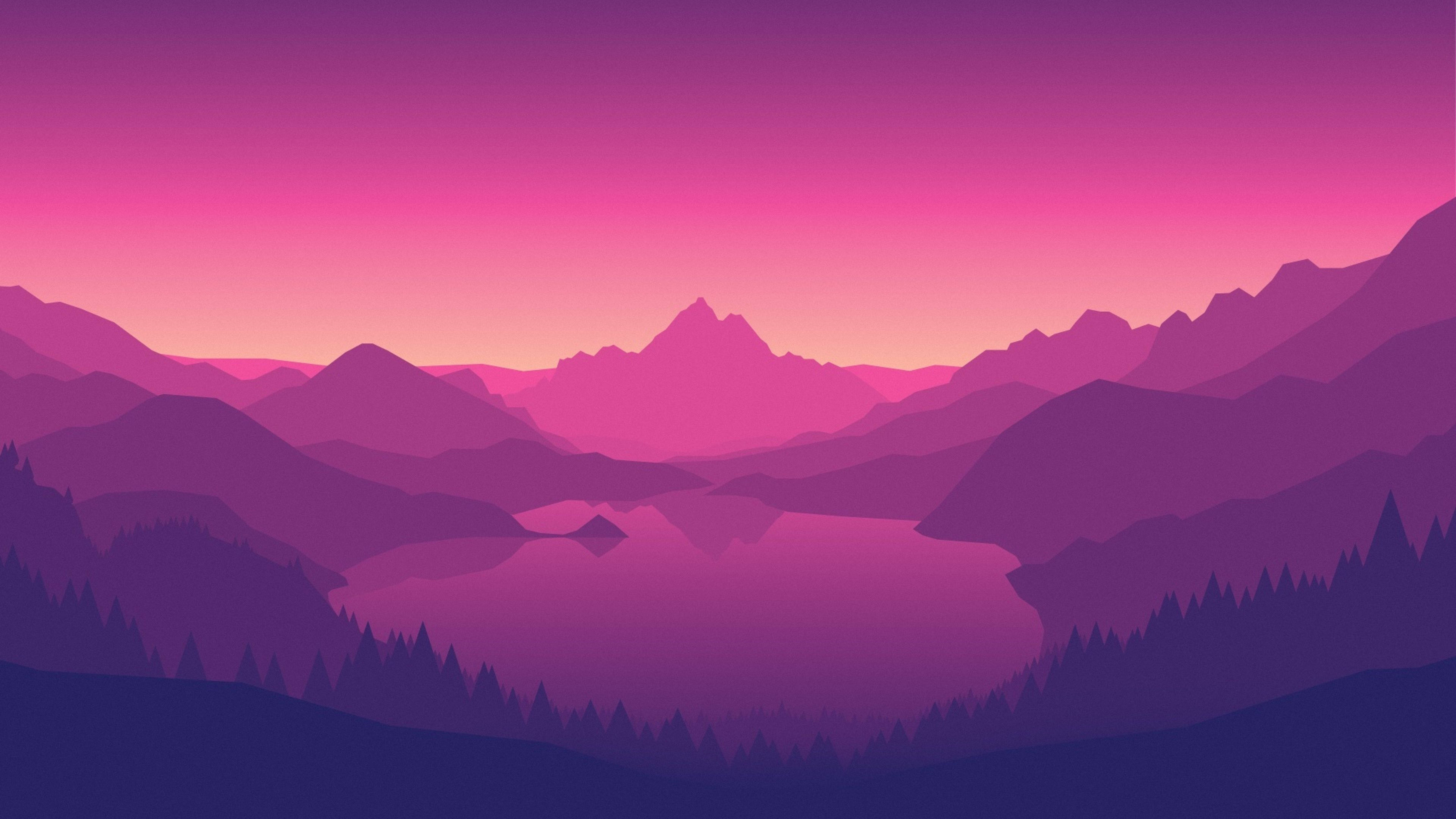 Firewatch, purple lake, dusk, 5K Desktop Wallpaper