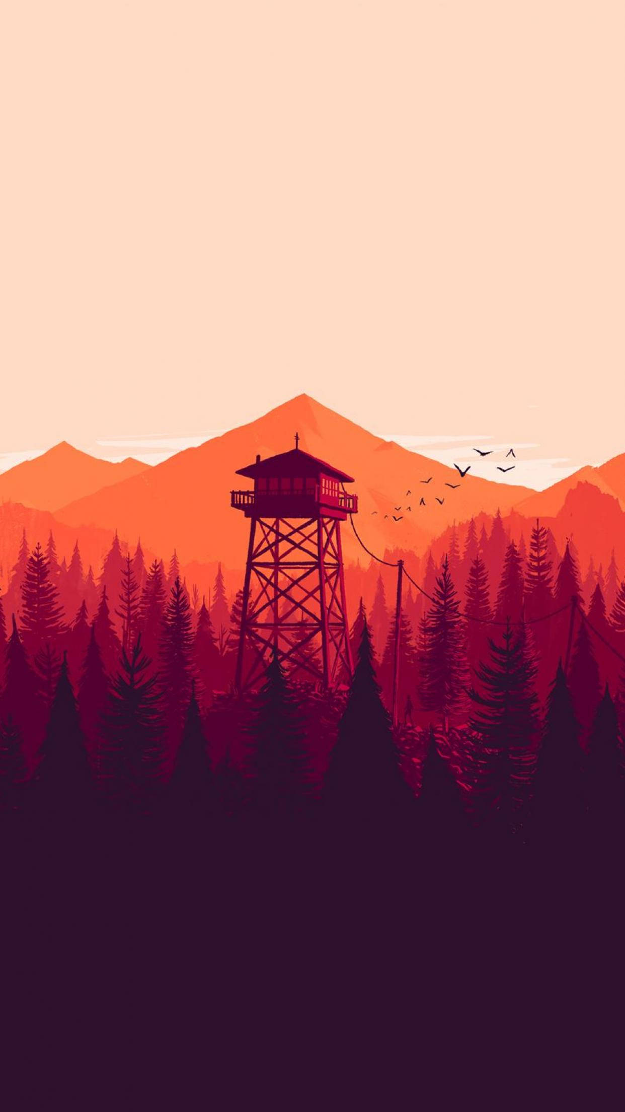 Firewatch, wooden fire lookout tower, dense pine forest, Full HD Phone Wallpaper