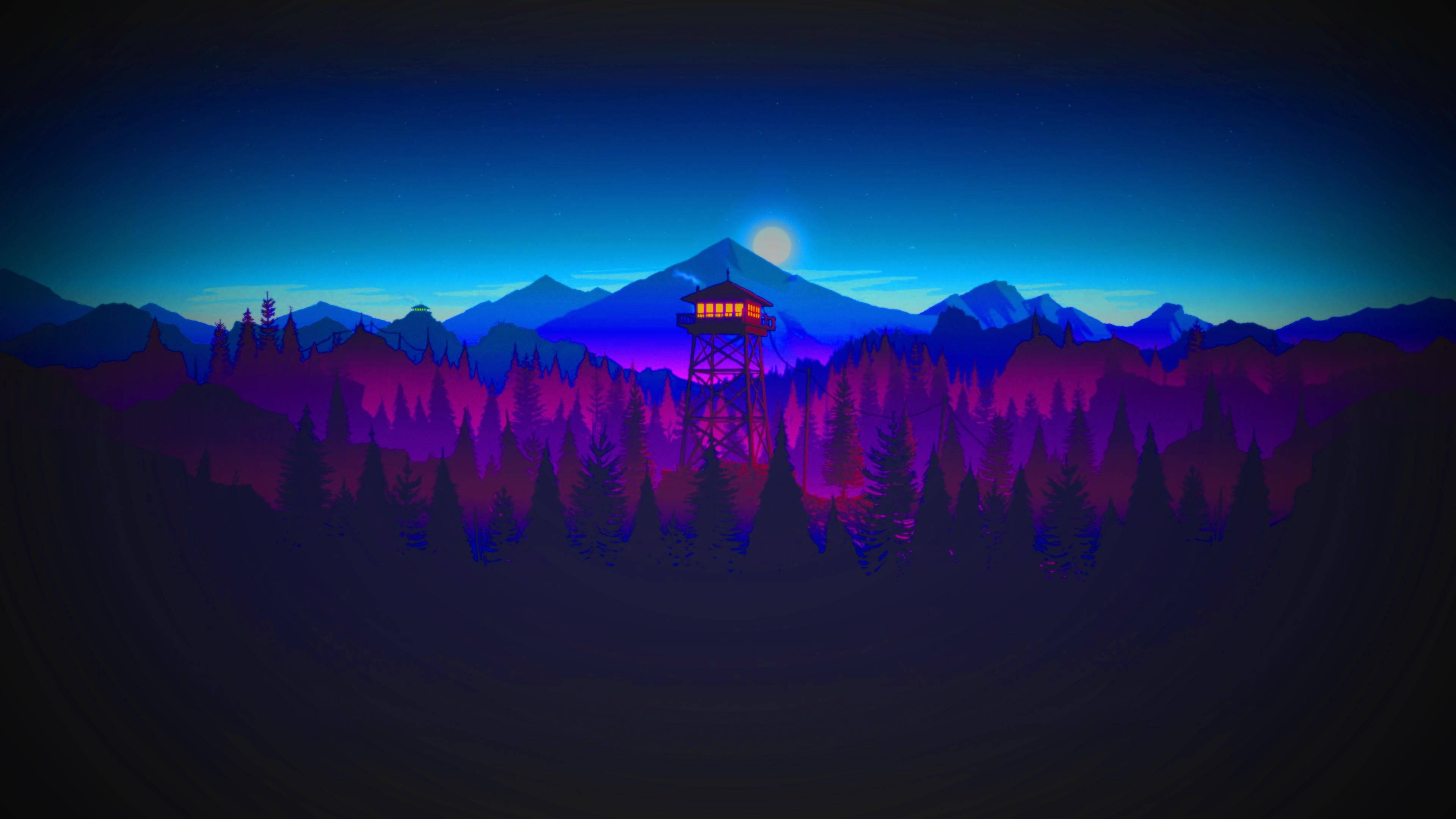 Firewatch, fire lookout tower, purple forest, 4K Desktop Wallpaper