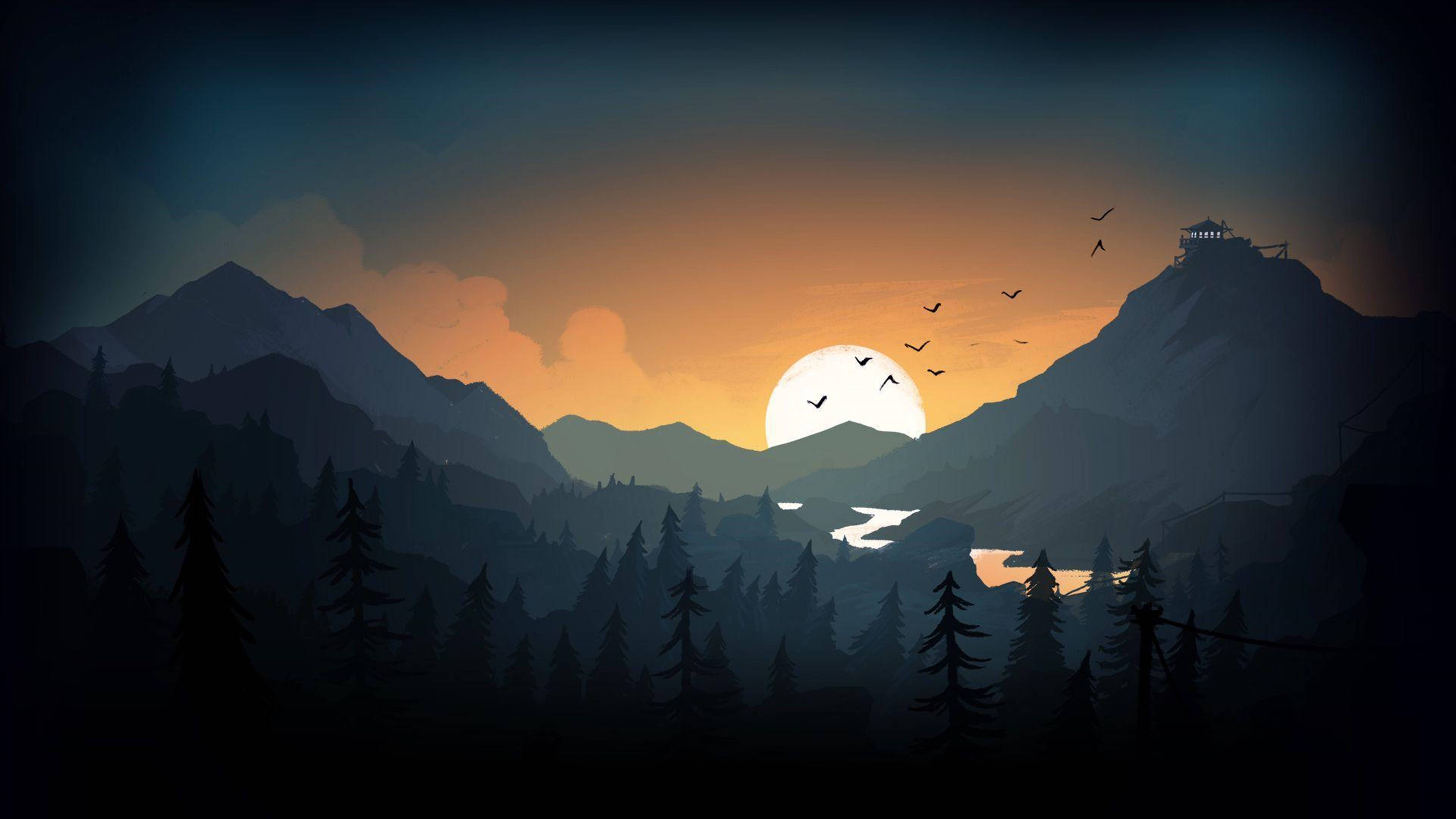 Firewatch, sunset, mountain, 5K Desktop Wallpaper