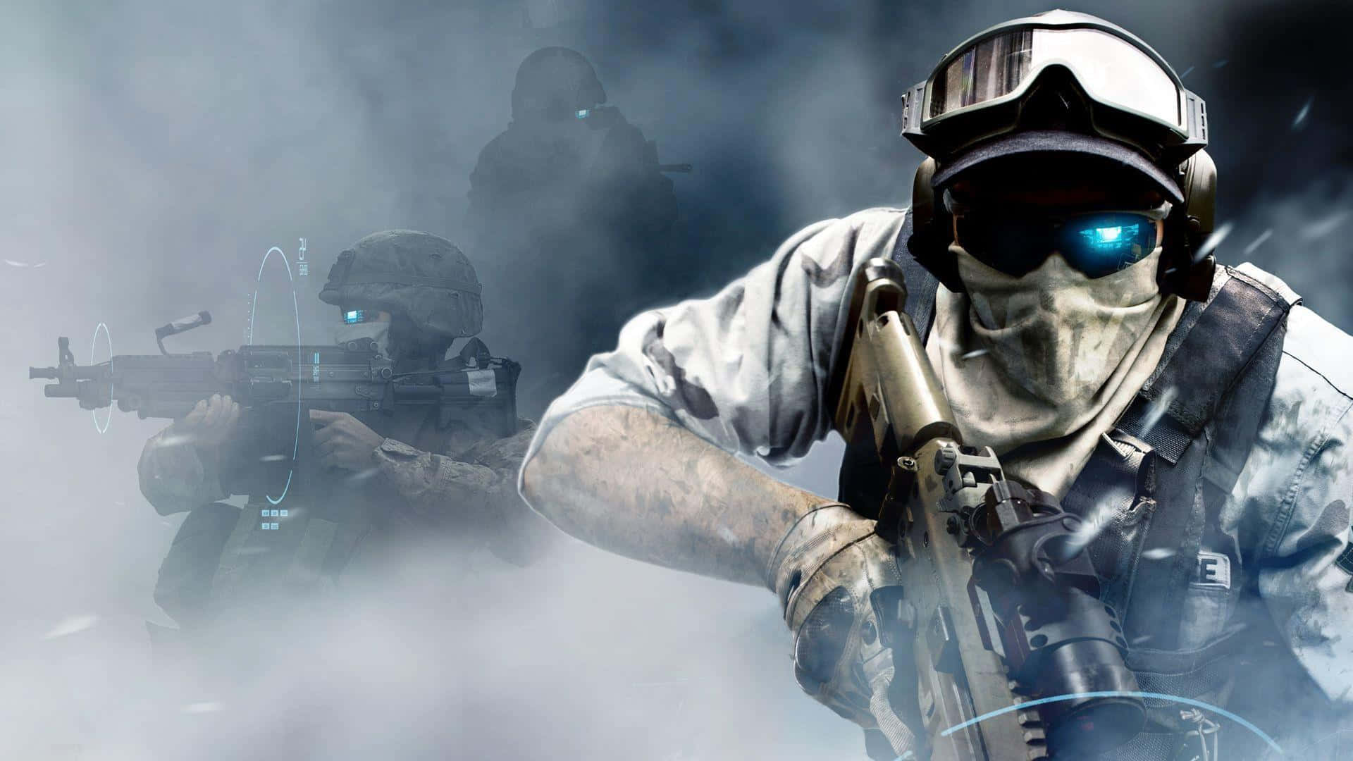 First-person Shooter, glowing blue visors, tactical soldiers, Full HD Desktop Wallpaper