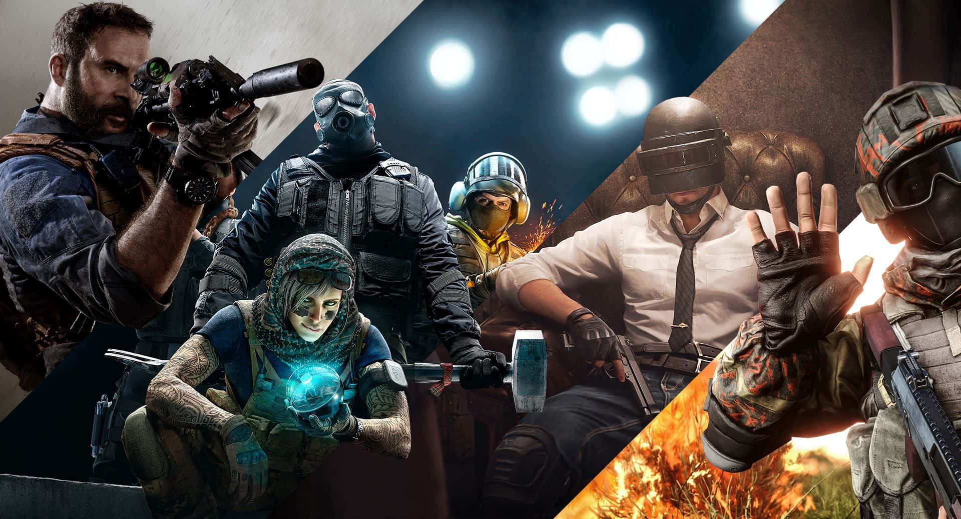 First-Person Shooter, combat gear, bright lights, Full HD Desktop Wallpaper