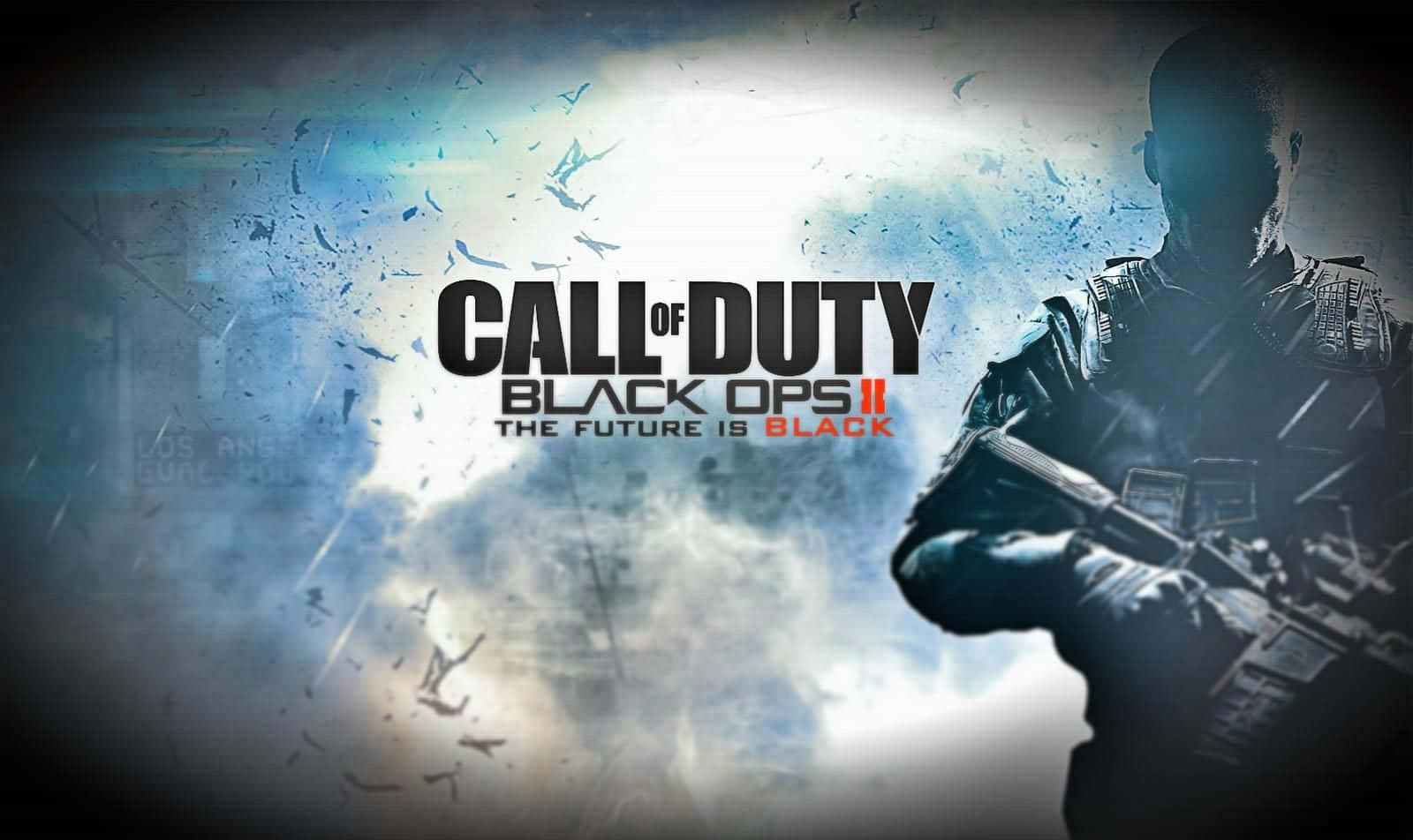 First-person Shooter, tactical gear, shattered blue and white explosive backdrop, HD Desktop Wallpaper