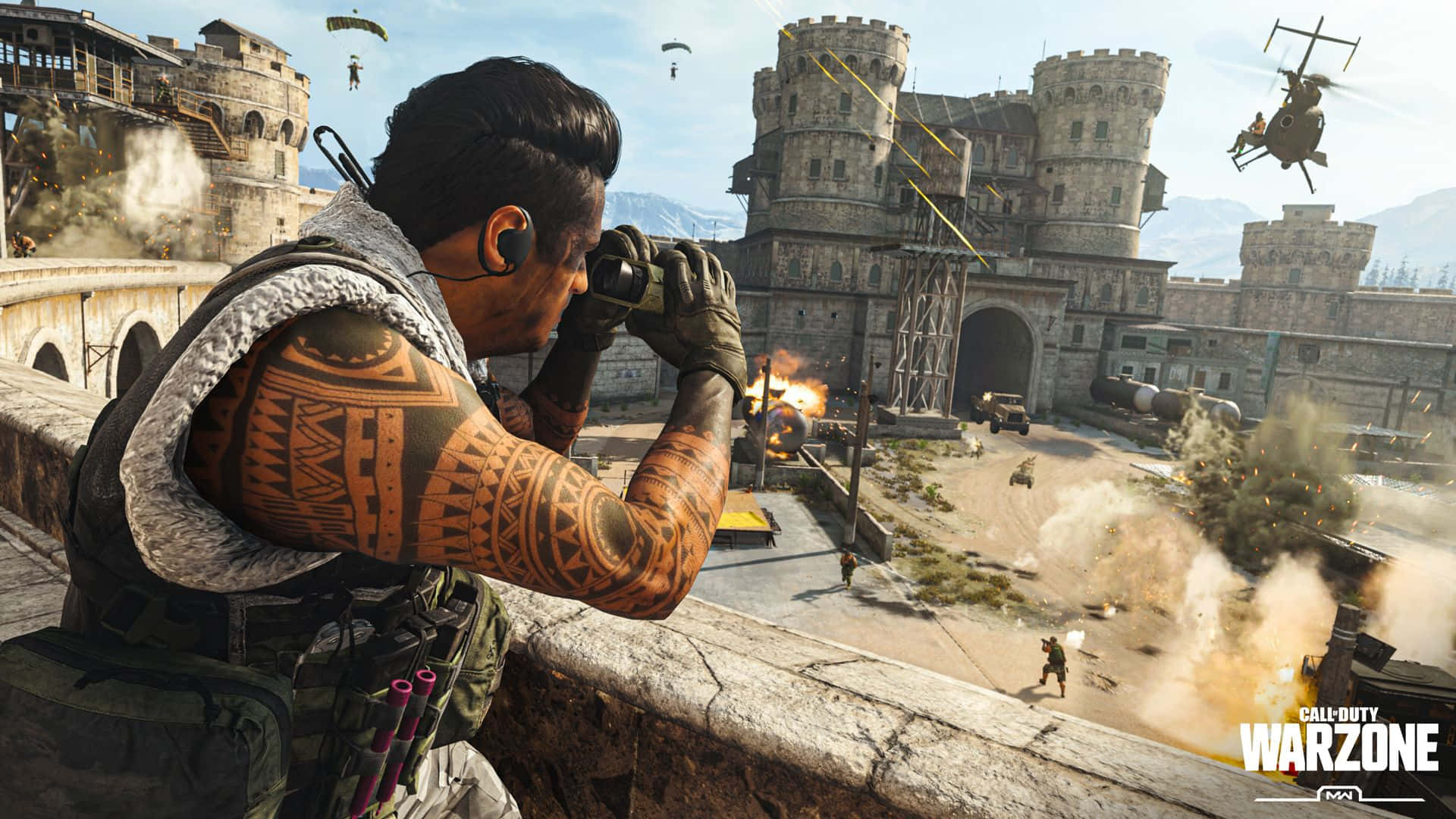 First-Person Shooter, tribal tattoos, chaotic battlefield, Full HD Desktop Wallpaper