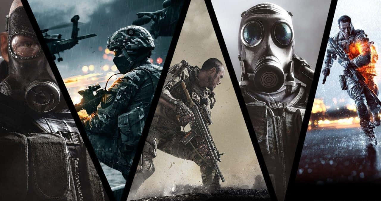 First-person Shooter, combat gear, gas masks, HD Desktop Wallpaper