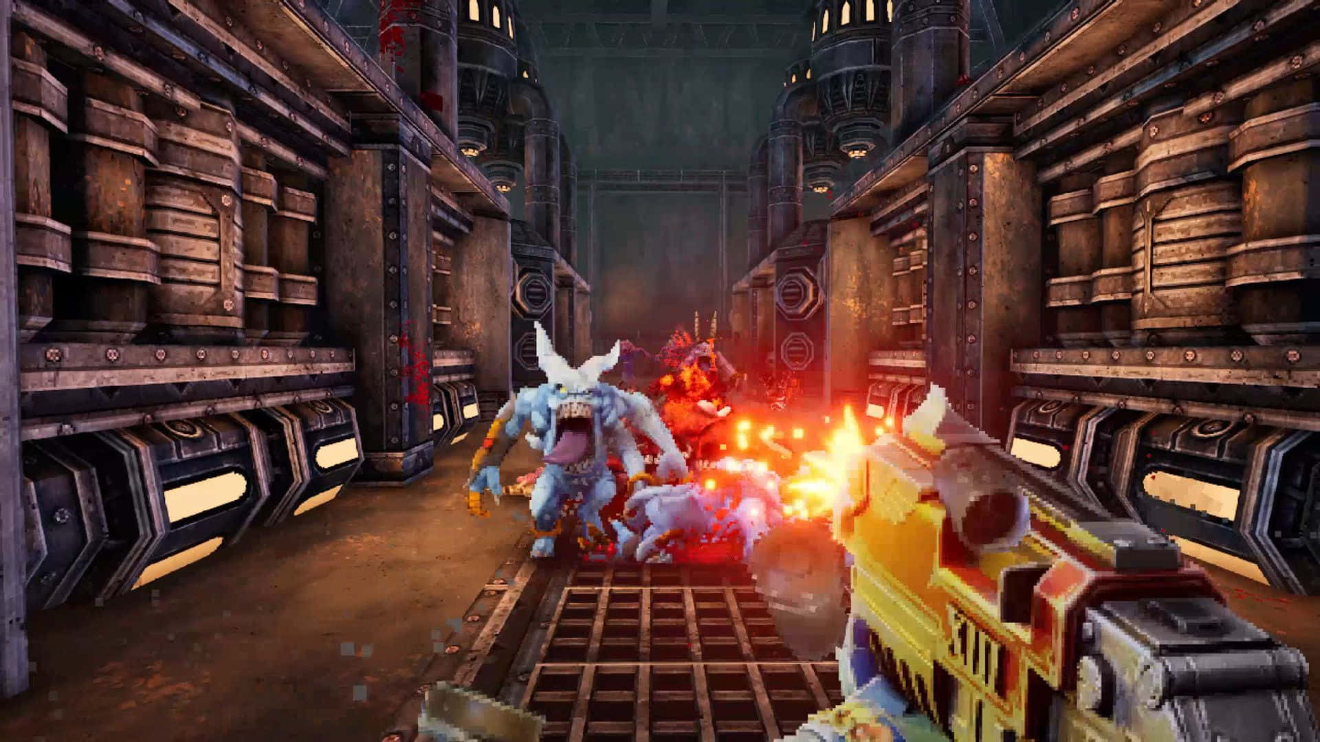 First-person Shooter, futuristic setting, dim industrial corridor, Full HD Desktop Wallpaper
