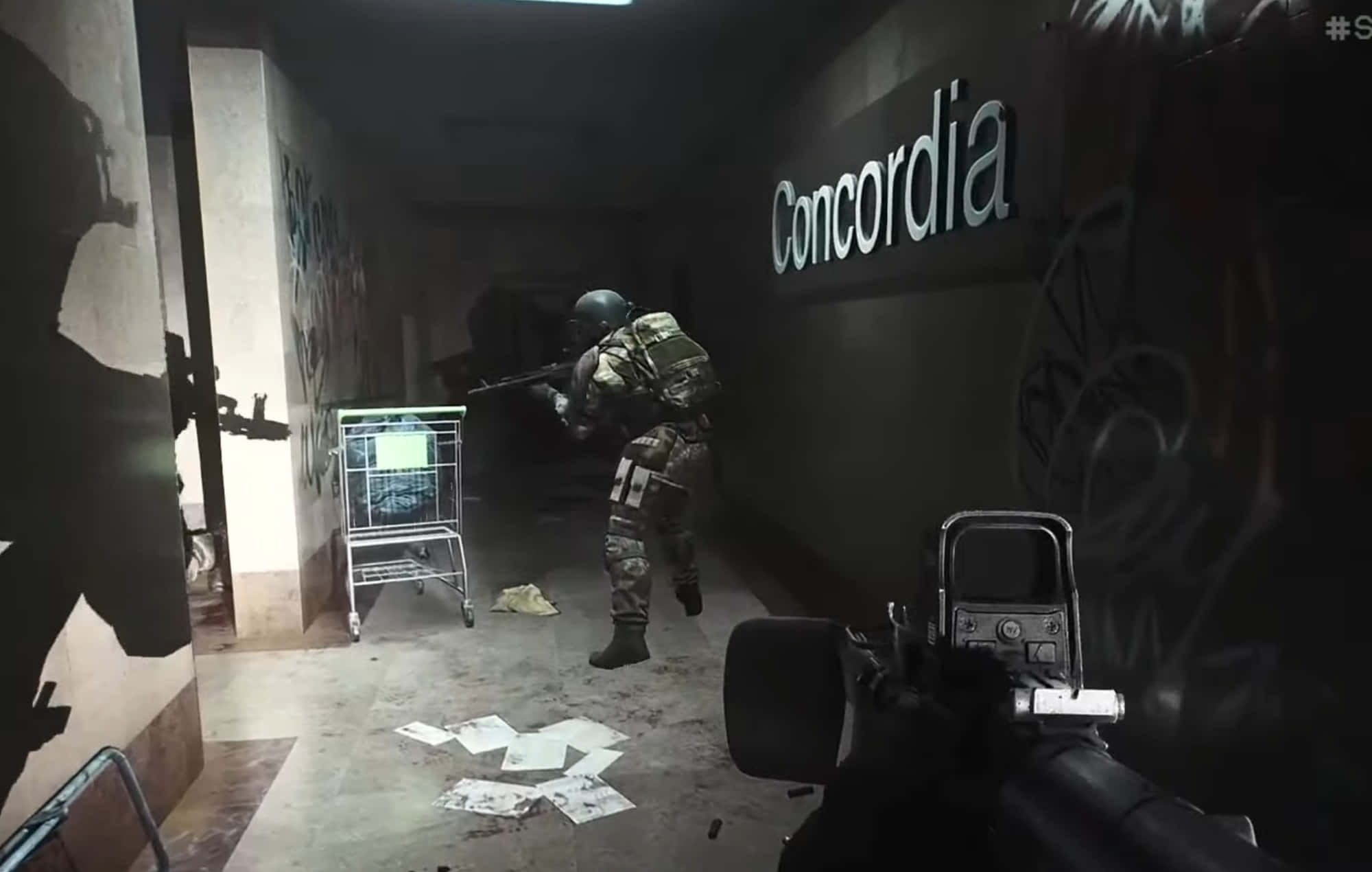 First-person shooter, soldier, dimly lit, Full HD Desktop Wallpaper