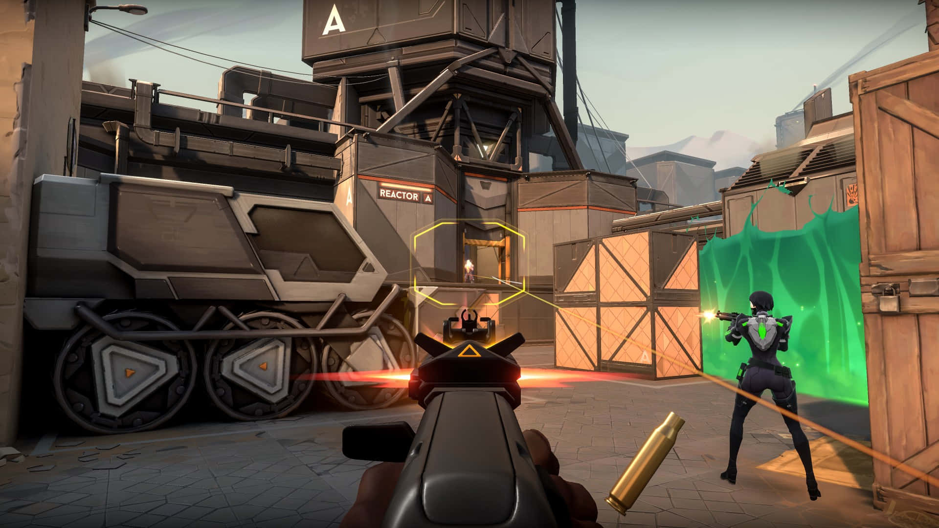 First-Person Shooter, glowing green weapon, reactor, Full HD Desktop Wallpaper