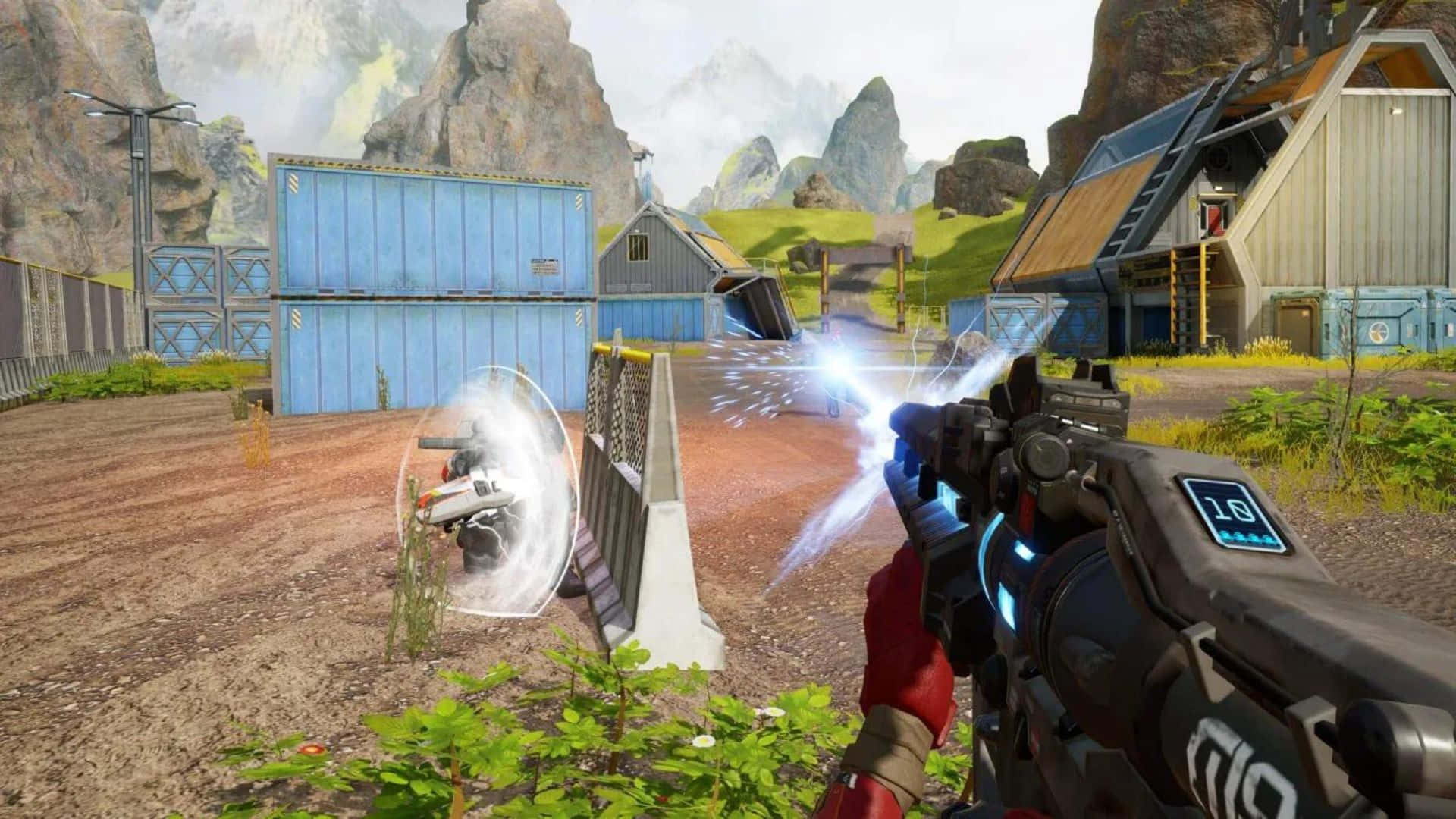 First-person shooter, glowing energy weapon, drone, Full HD Desktop Wallpaper