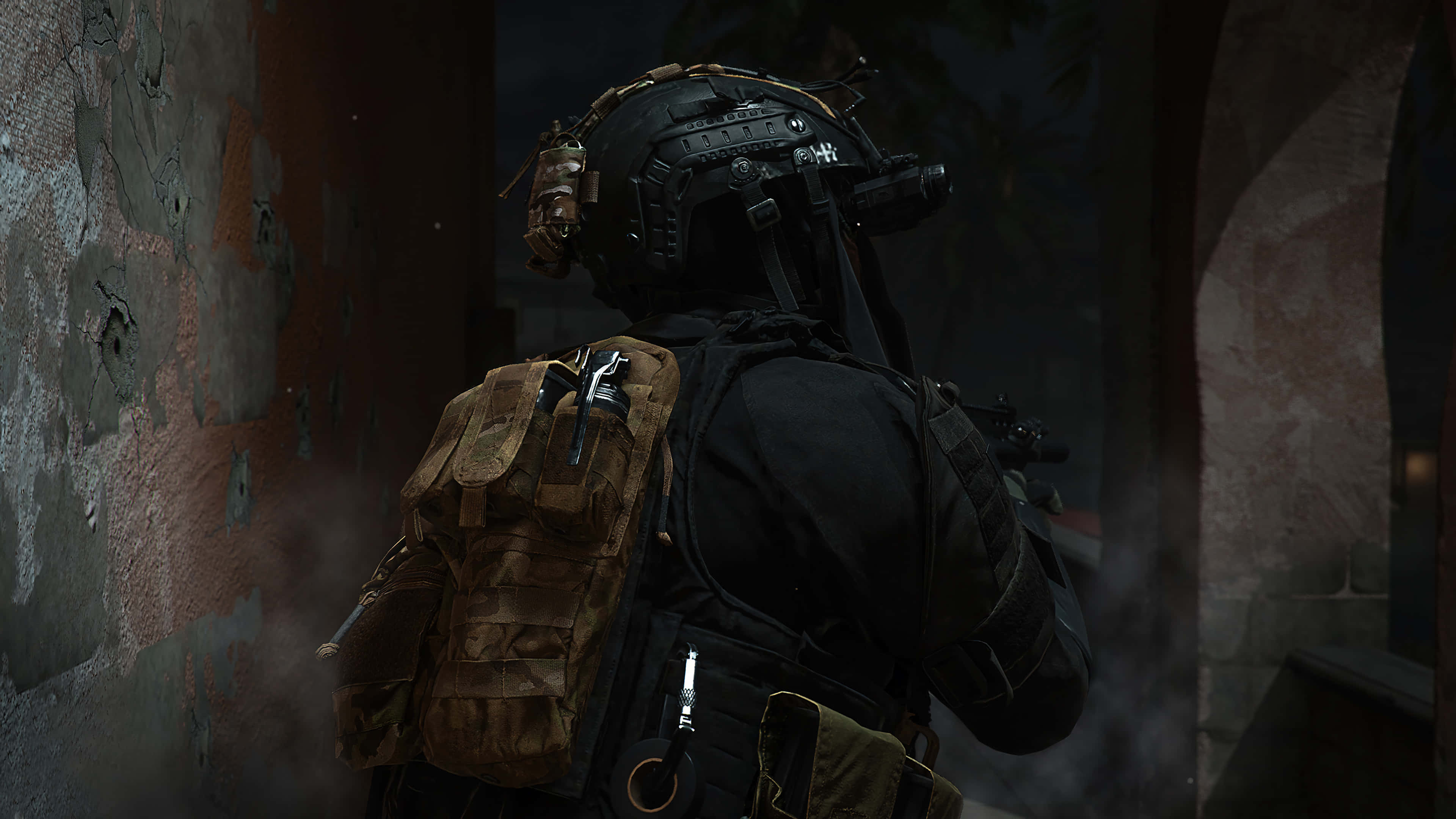 First-Person Shooter, tactical gear, smoky ruined building, 4K Desktop Wallpaper