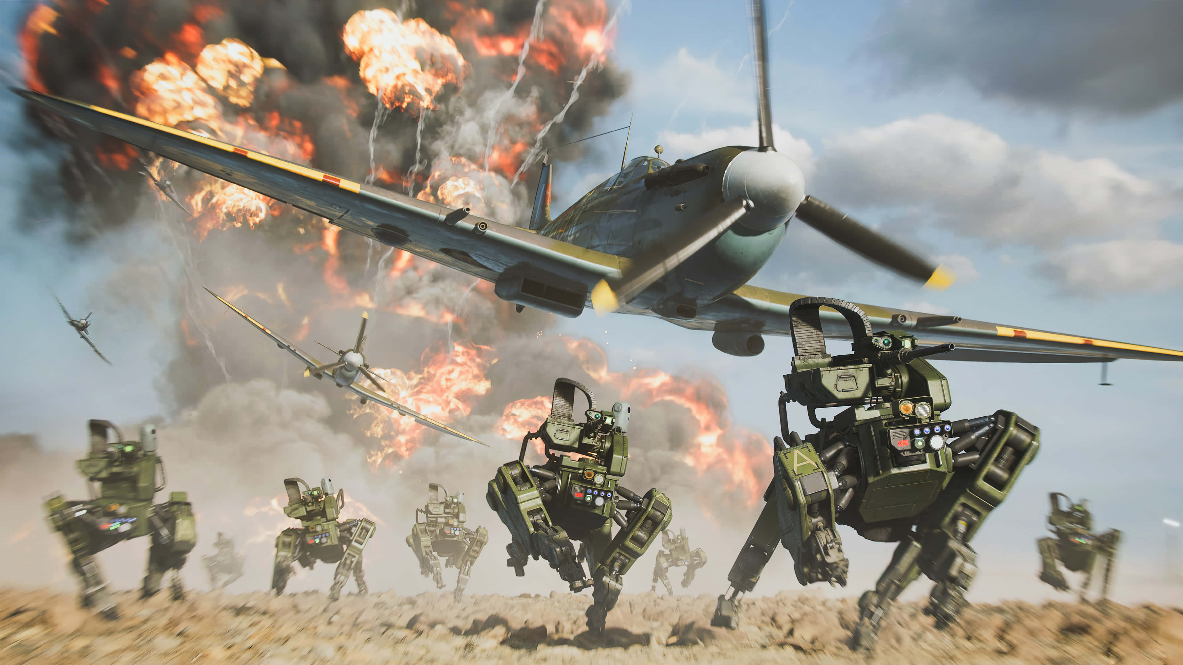 First-Person Shooter, fighter planes, fiery explosions, 4K Desktop Wallpaper