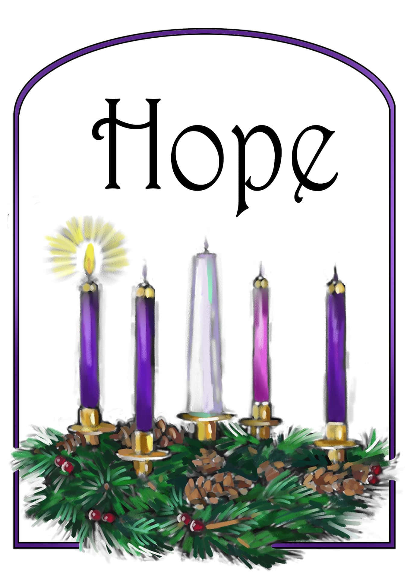 Advent wreath, purple candles, lit yellow candle, Full HD Phone Wallpaper