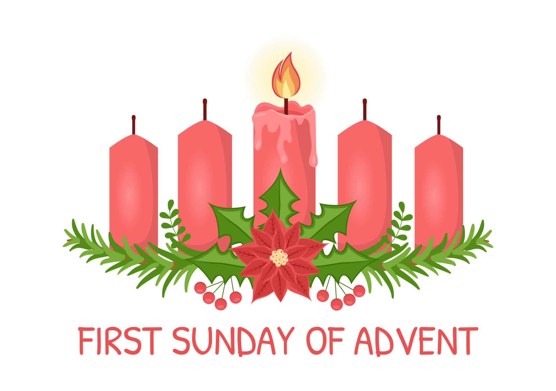 First Sunday Of Advent, pink candles, lit center candle, Full HD Desktop Wallpaper