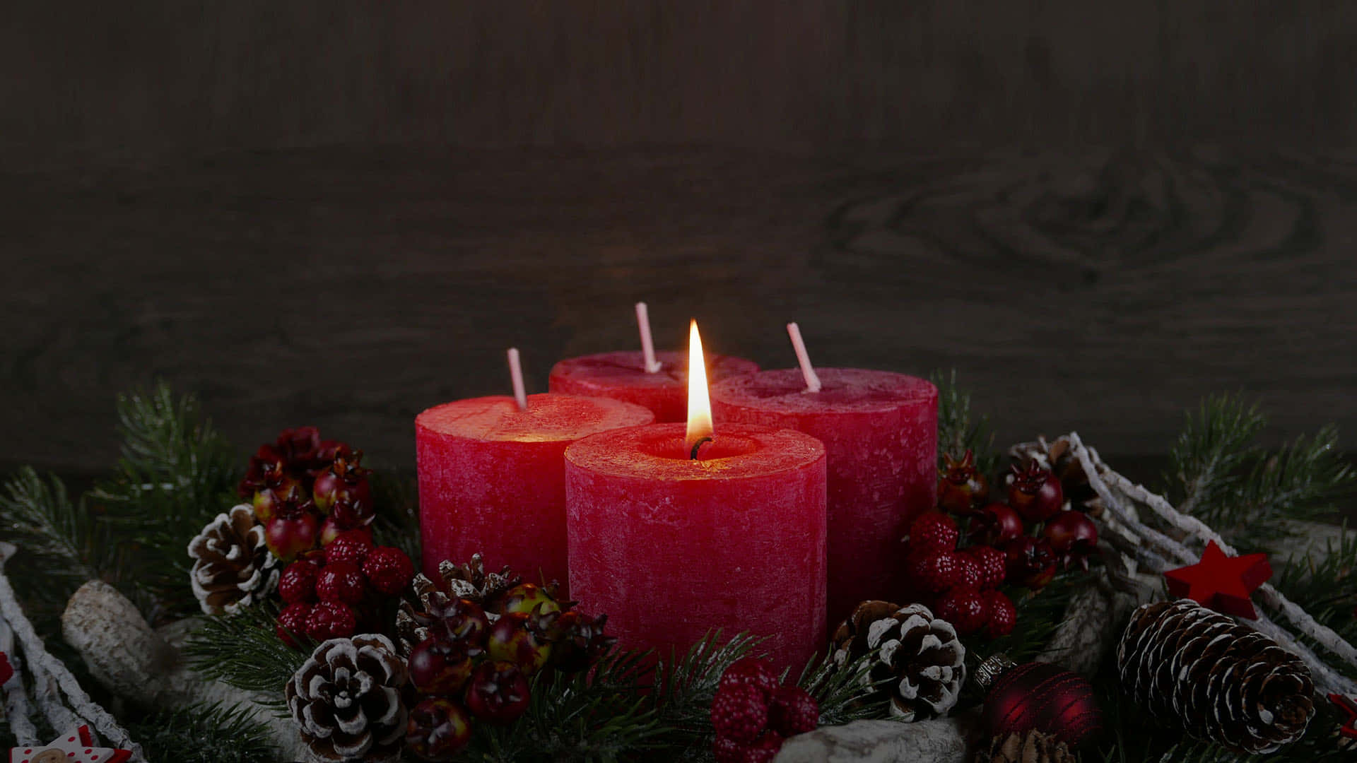 First Sunday Of Advent, red candles, pinecones, Full HD Desktop Wallpaper