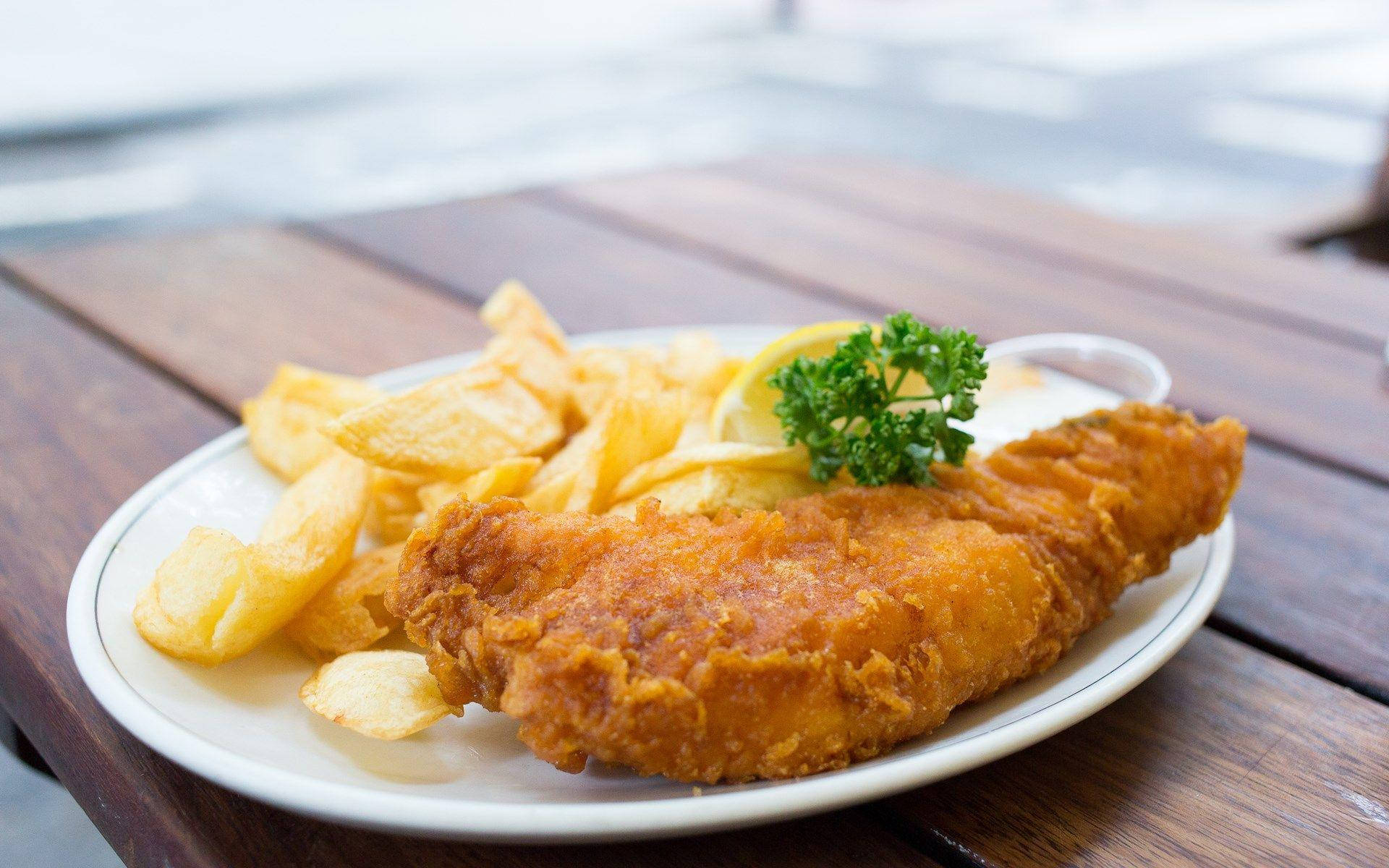 fish and chips, golden fried fish, thick-cut chips, Full HD Desktop Wallpaper