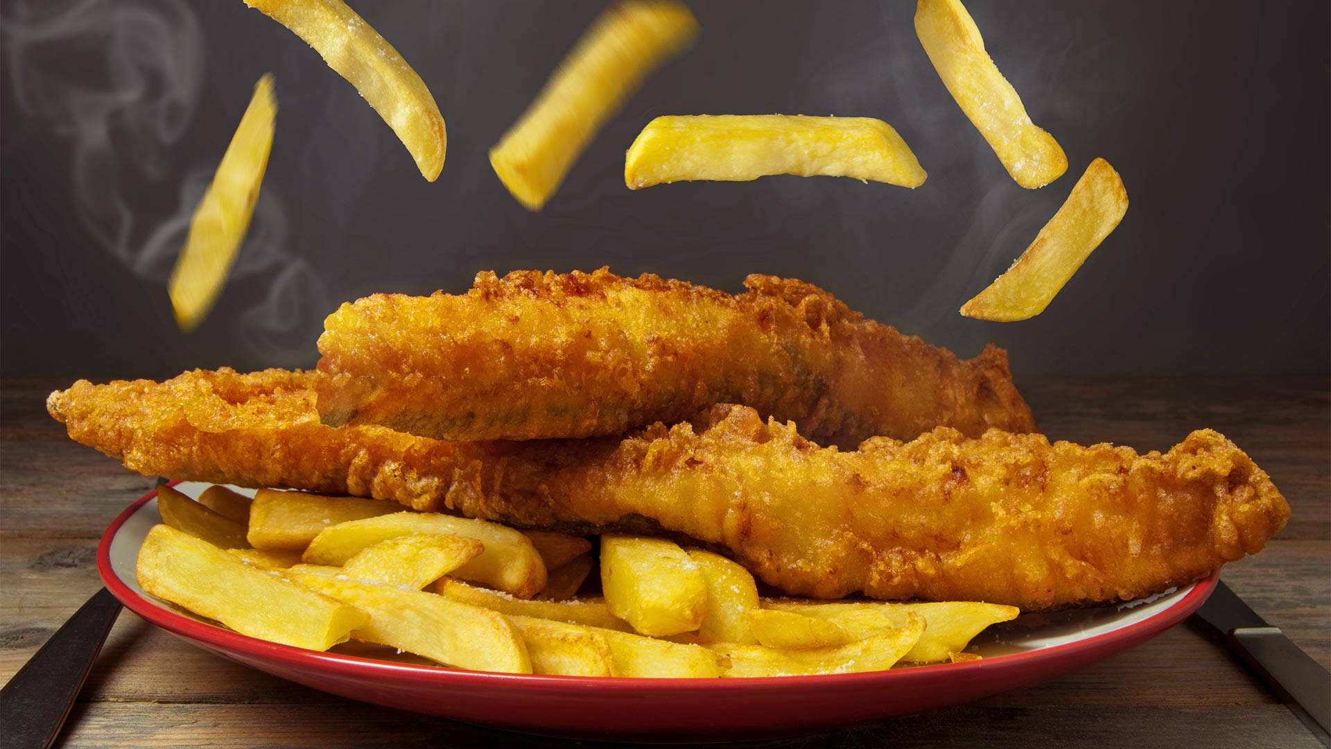 Fish And Chips, golden, steaming fries, Full HD Desktop Wallpaper