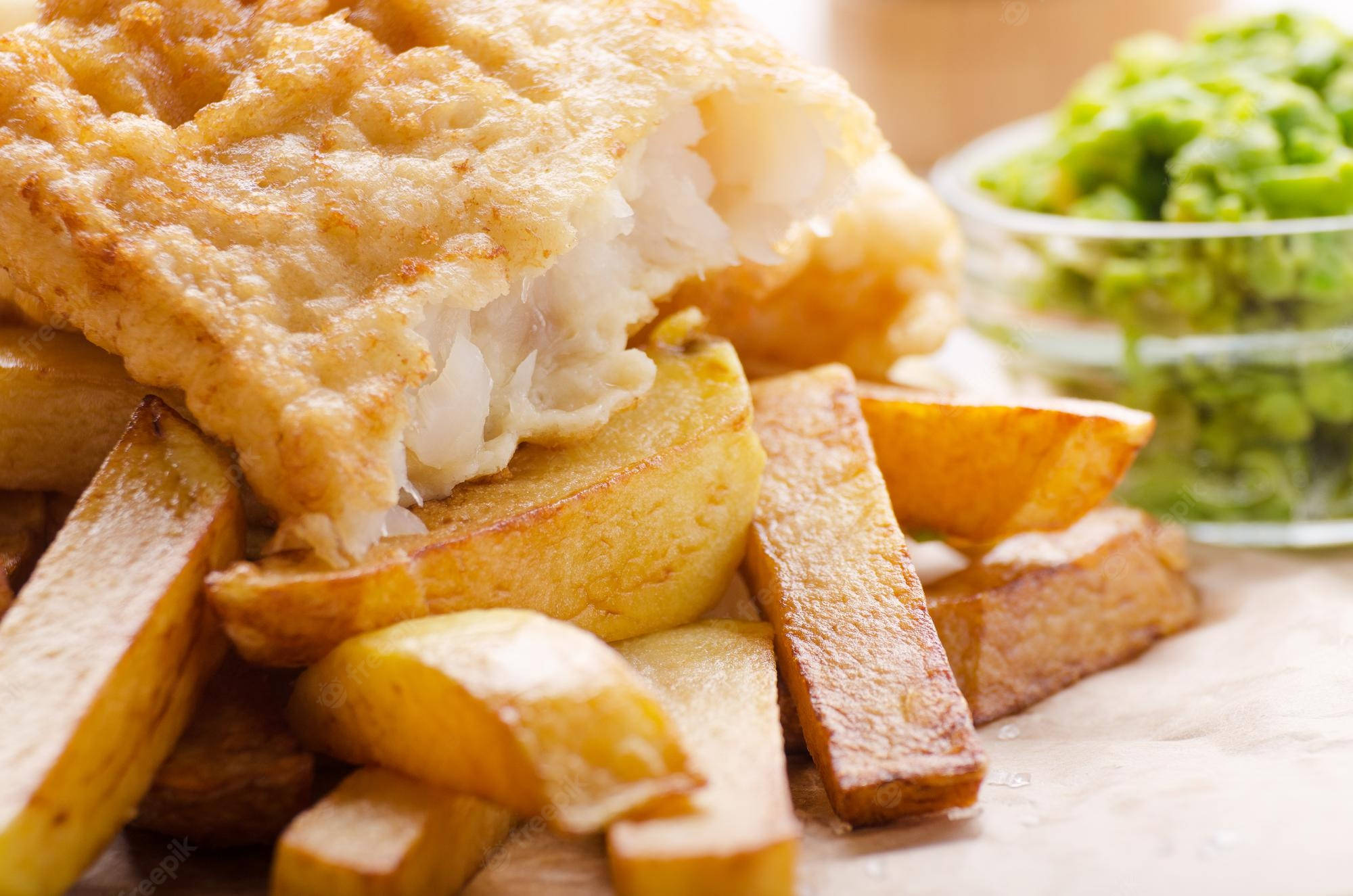 Fish And Chips, crispy golden, fluffy peas, Full HD Desktop Wallpaper