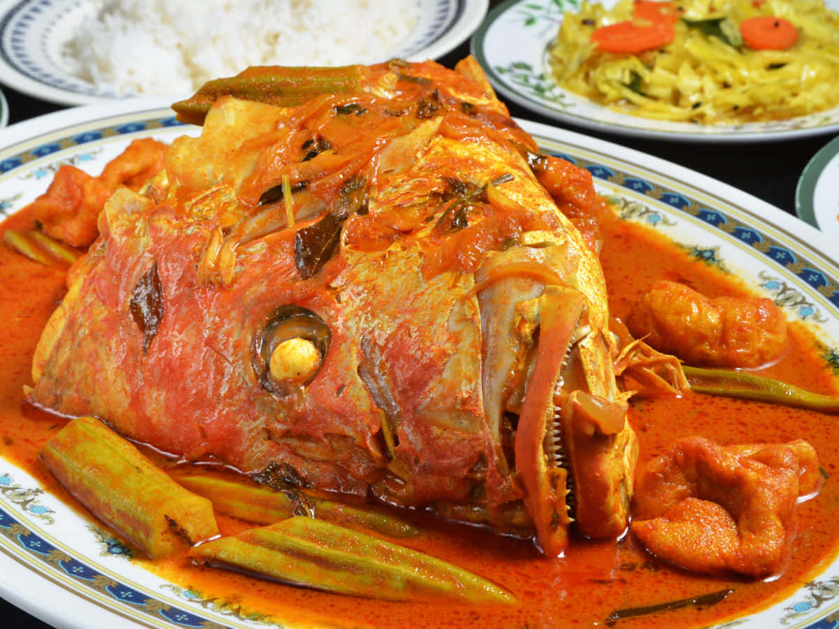 Fish Head Curry, Malaysian Dish, red curry sauce, SD Desktop Wallpaper