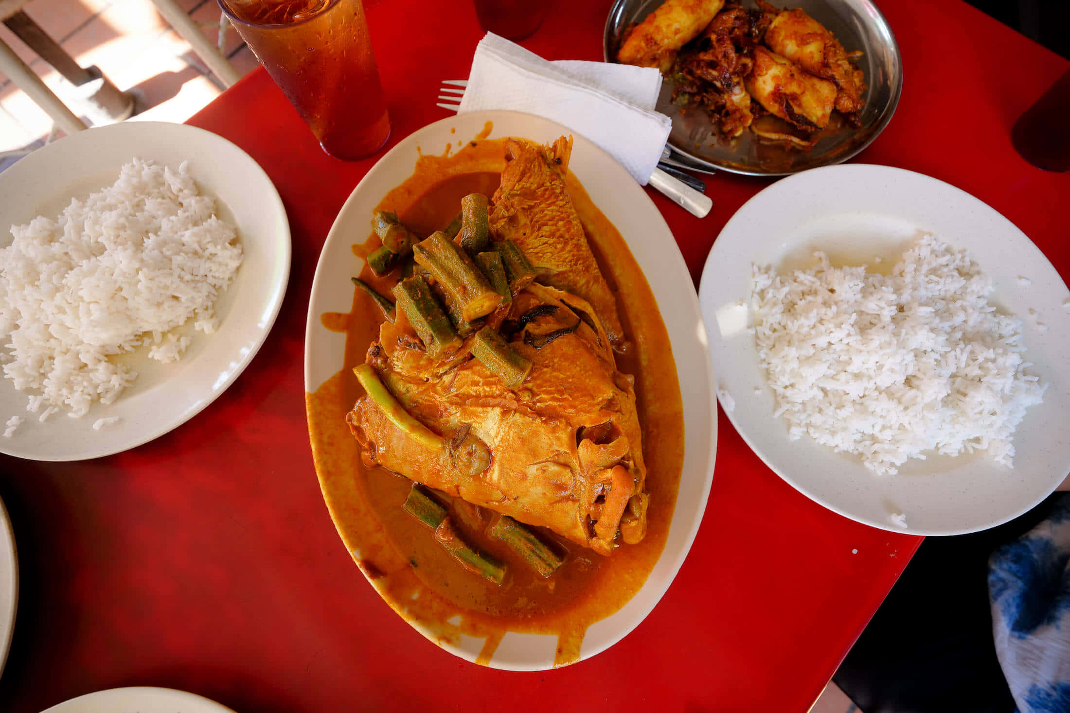 Fish Head Curry, rice, okra, Full HD Desktop Wallpaper