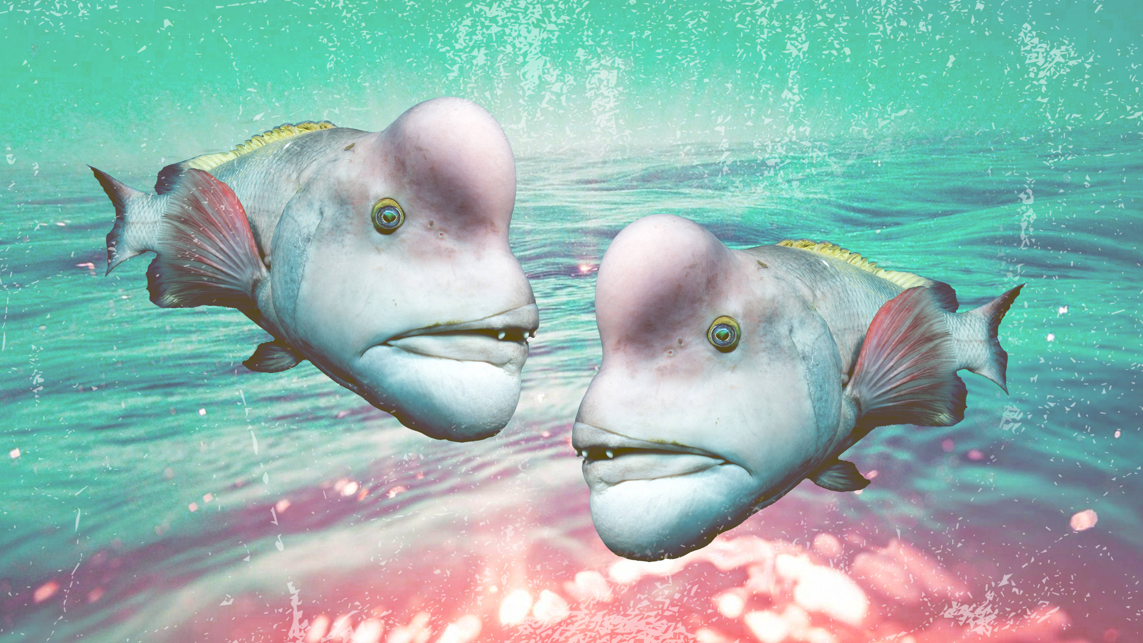ugly bumphead parrotfish, bulbous foreheads, turquoise water, 4K Desktop Wallpaper