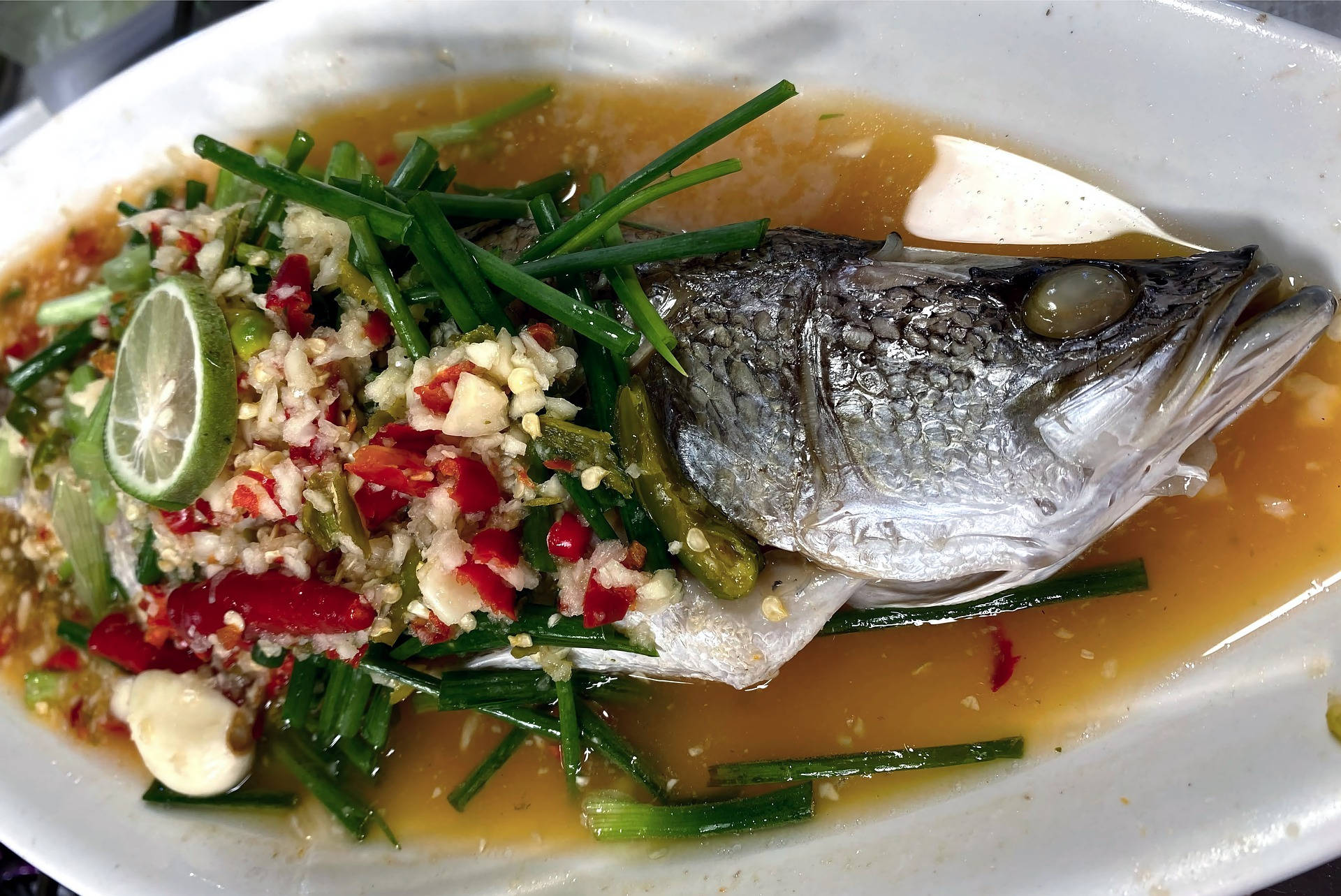 sea bass, lime, vegetables, Full HD Desktop Wallpaper
