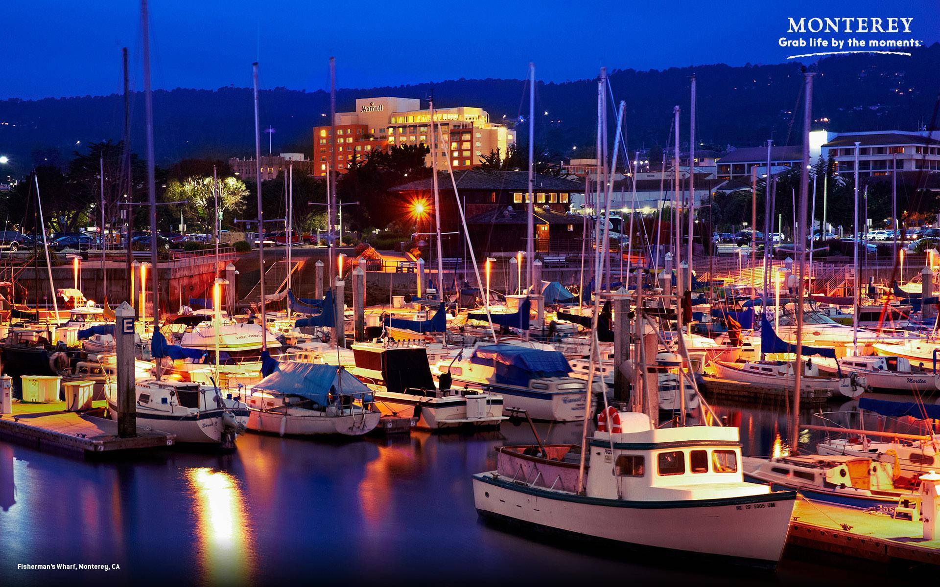 Fishermans Wharf, boat dock, night, Full HD Desktop Wallpaper