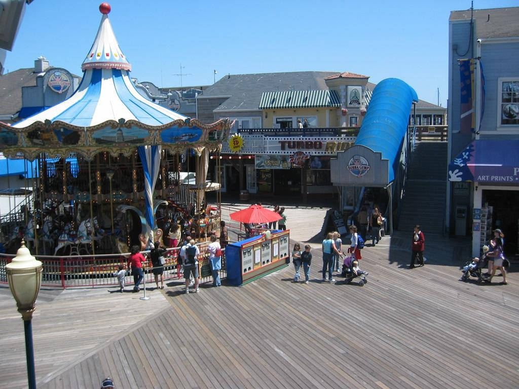 Fishermans Wharf, carousel, wooden boardwalk, SD Desktop Wallpaper