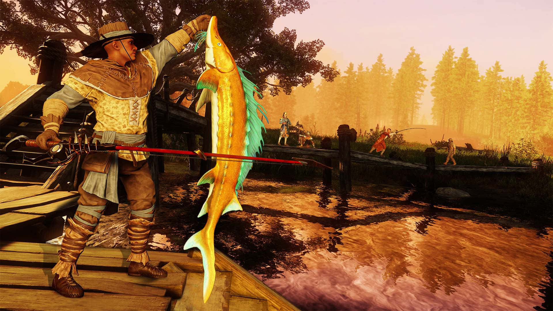 Fishing Bait, golden sunset, dock, Full HD Desktop Wallpaper