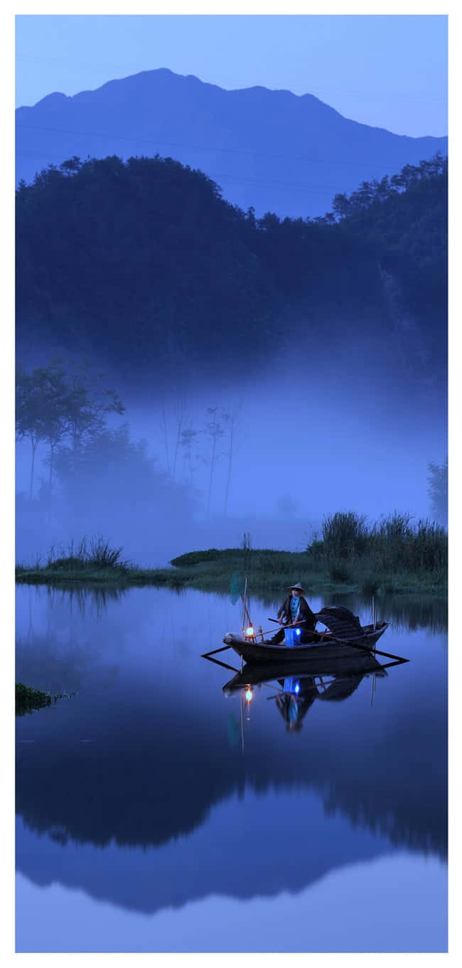 Fishing Phone, twilight lake, misty, HD Phone Wallpaper