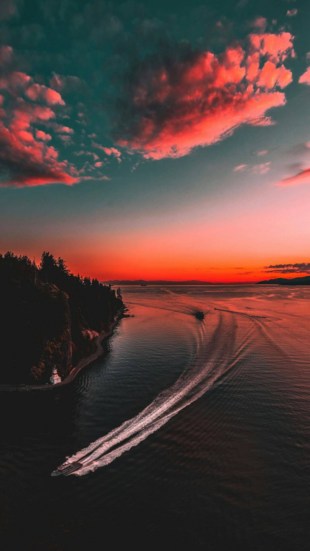 Nature Phone, river boat, sunset, HD Phone Wallpaper